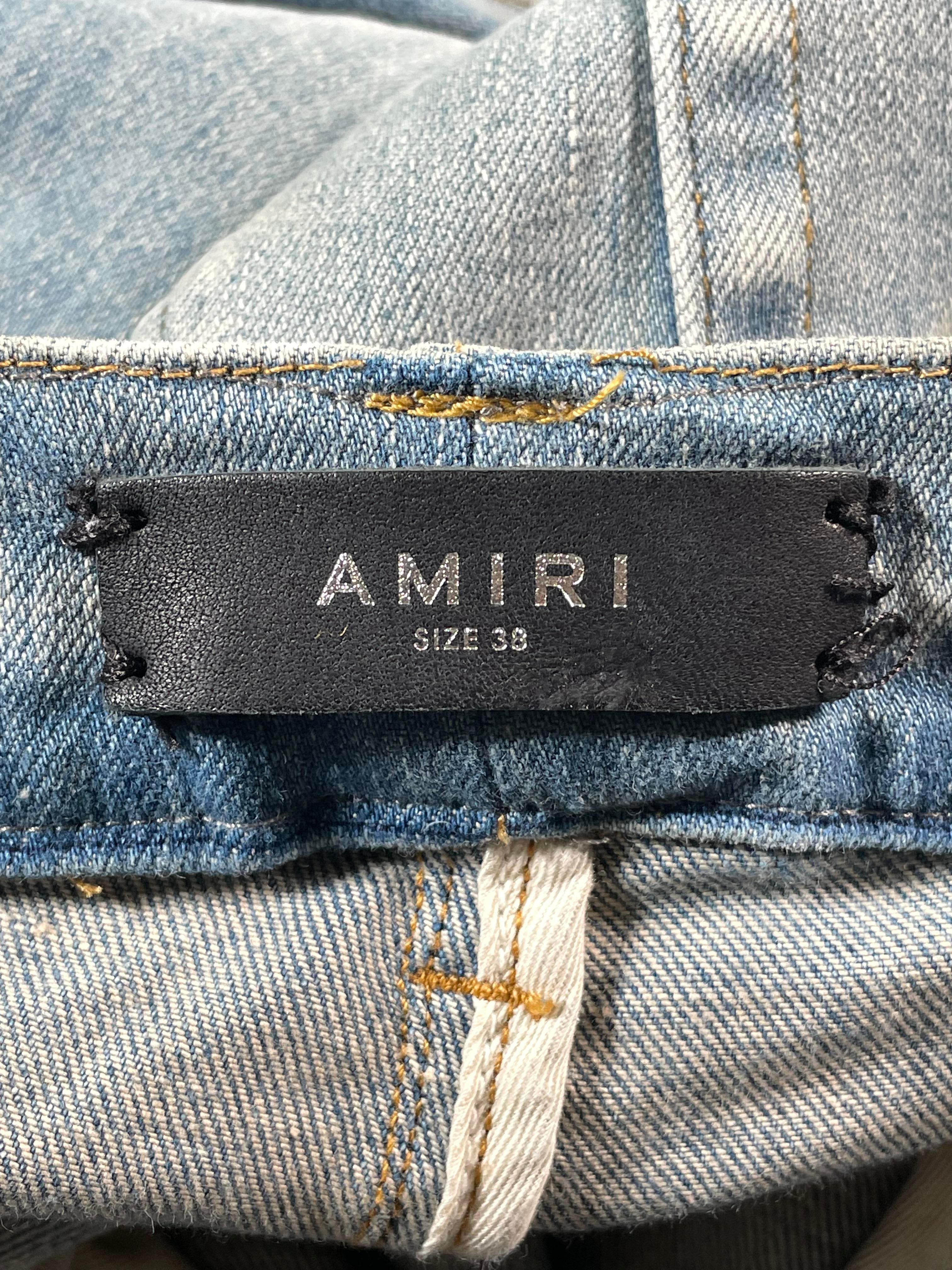 Amiri MX2 Blue & Orange Plaid Patch Light Wash Jeans