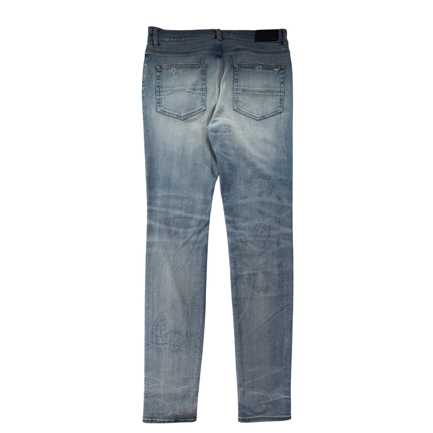 Amiri Paisley Monogram Ripped Light Wash Jeans