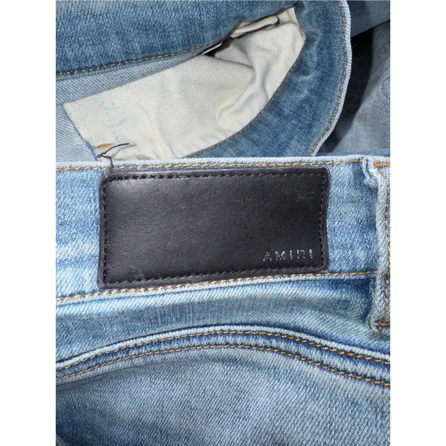 Amiri Paisley Monogram Ripped Light Wash Jeans