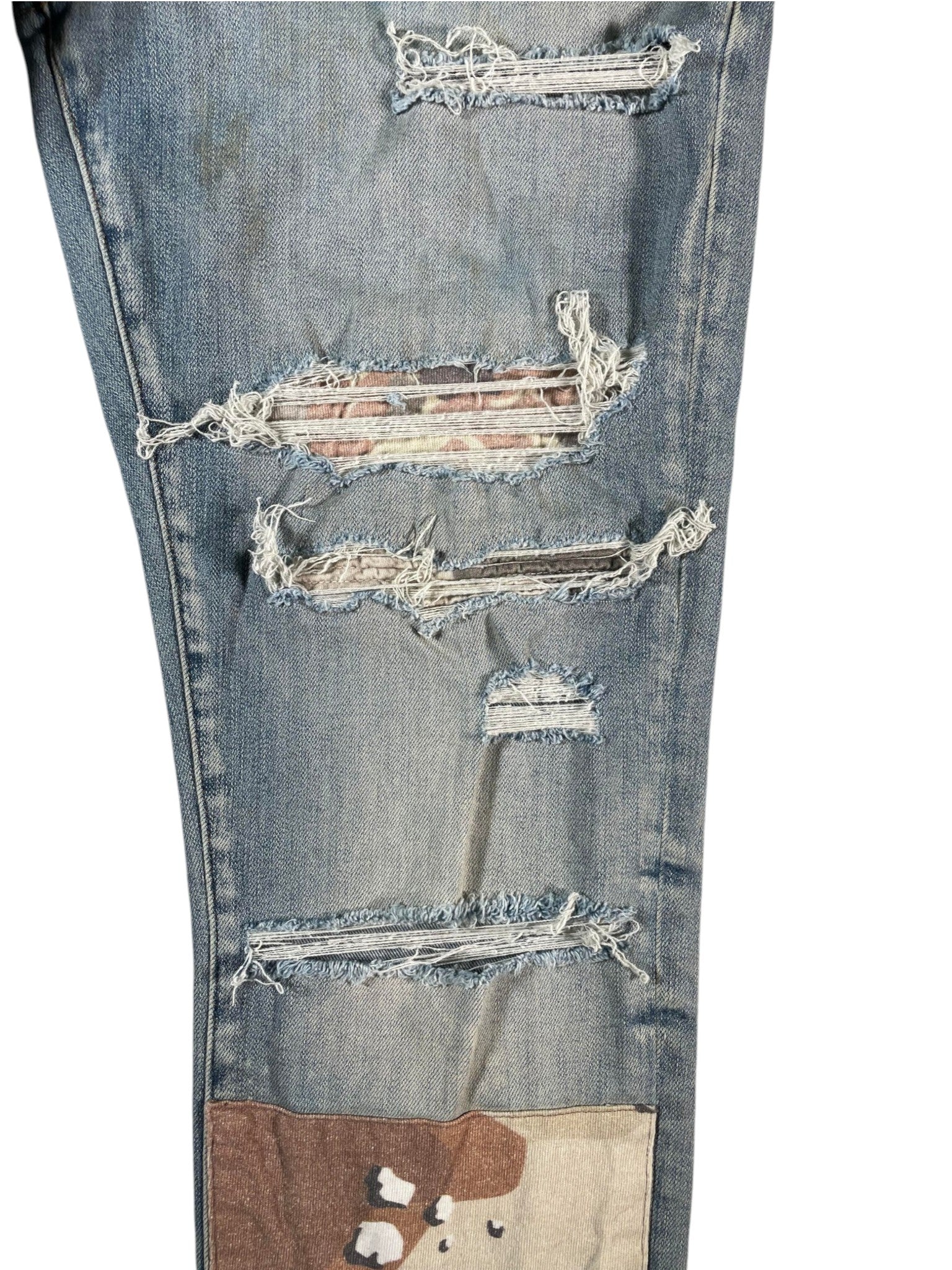 Amiri Desert Camo Patchwork Light Wash Jeans