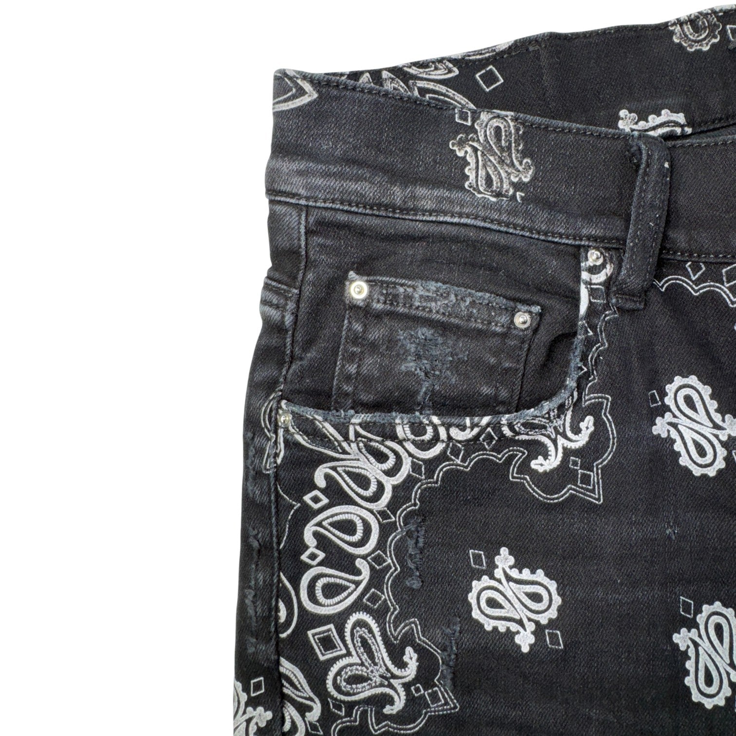 Amiri Paisley Flocked Black Wash Jeans