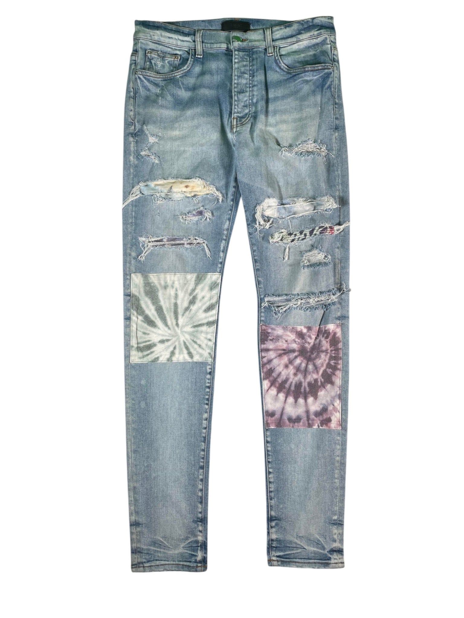 Amiri  Tie Dye Multi Patchwork Light Wash Jeans