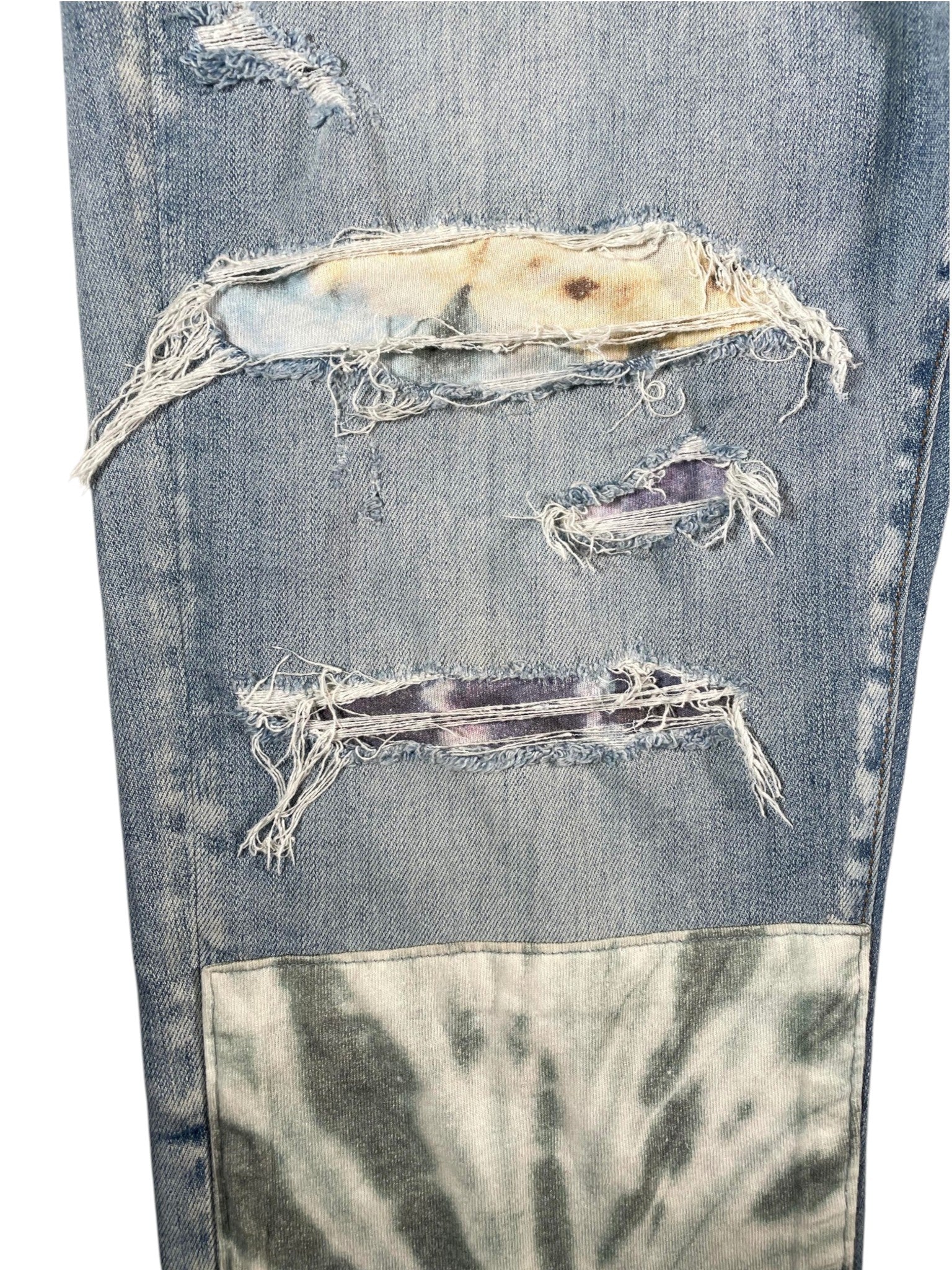 Amiri  Tie Dye Multi Patchwork Light Wash Jeans