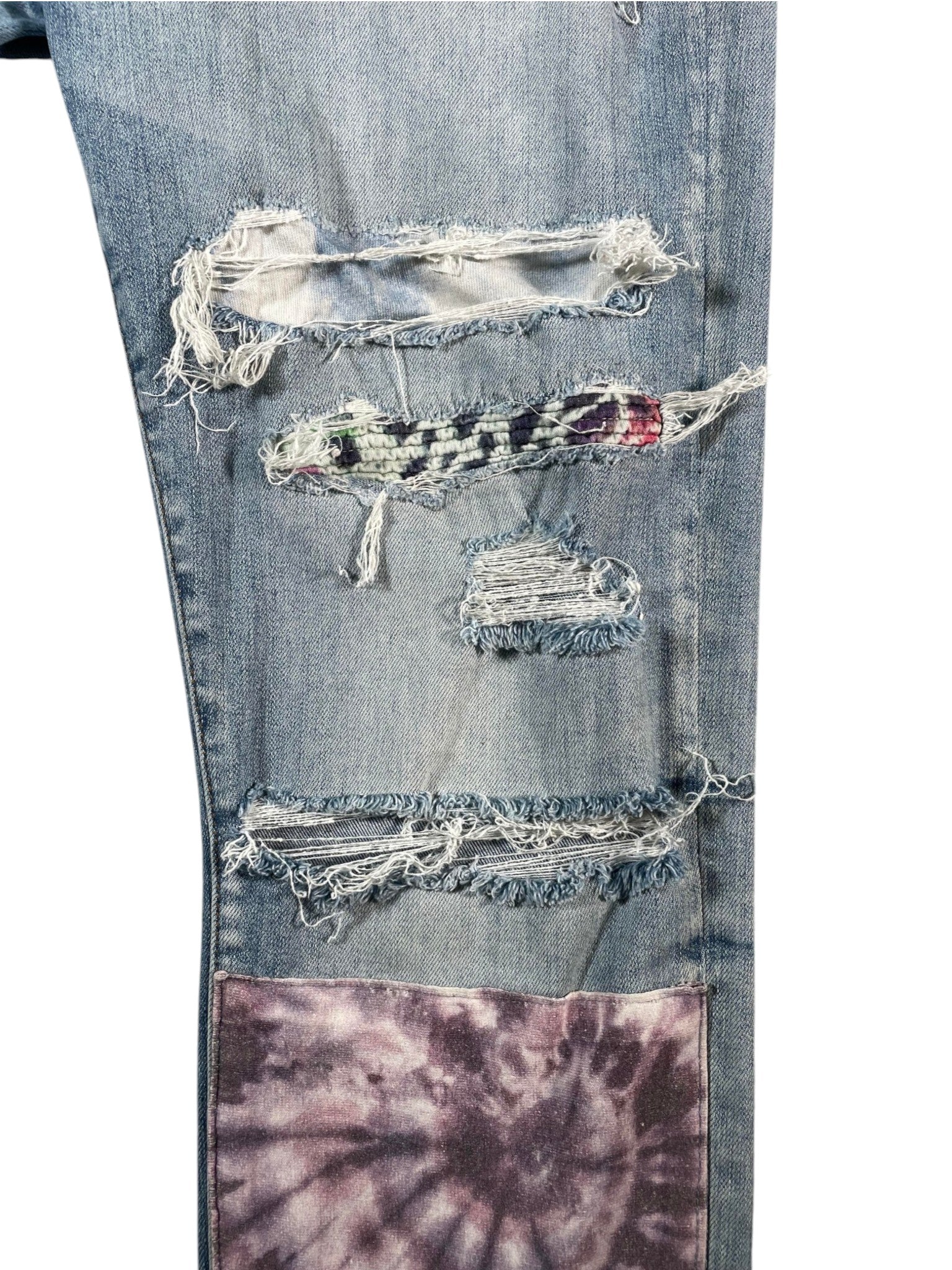 Amiri  Tie Dye Multi Patchwork Light Wash Jeans
