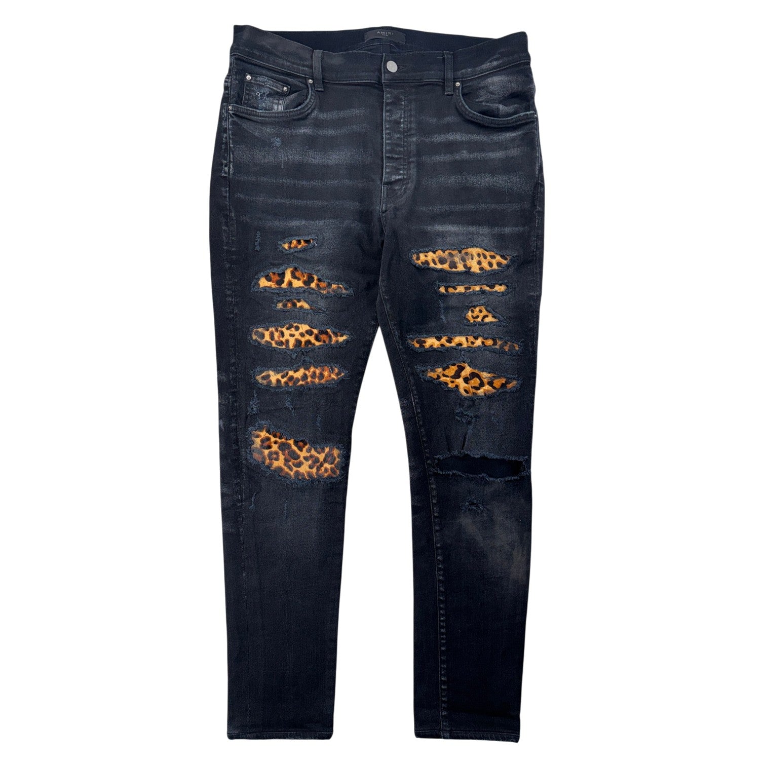 Amiri Cheetah Thrasher Black Jeans