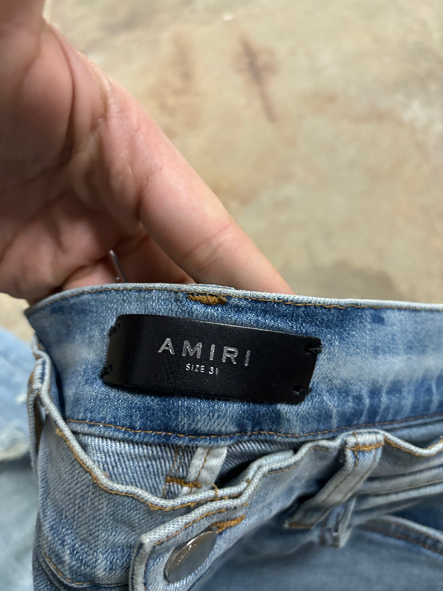 Amiri MX1 Light Wash Velour Black Patch Used 31