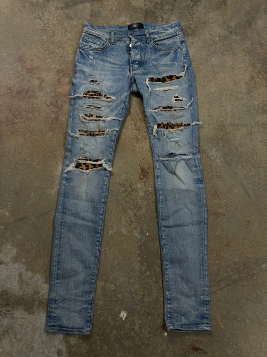 Amiri Jeans Light Wash Cheetah Thrasher Patch Used 29