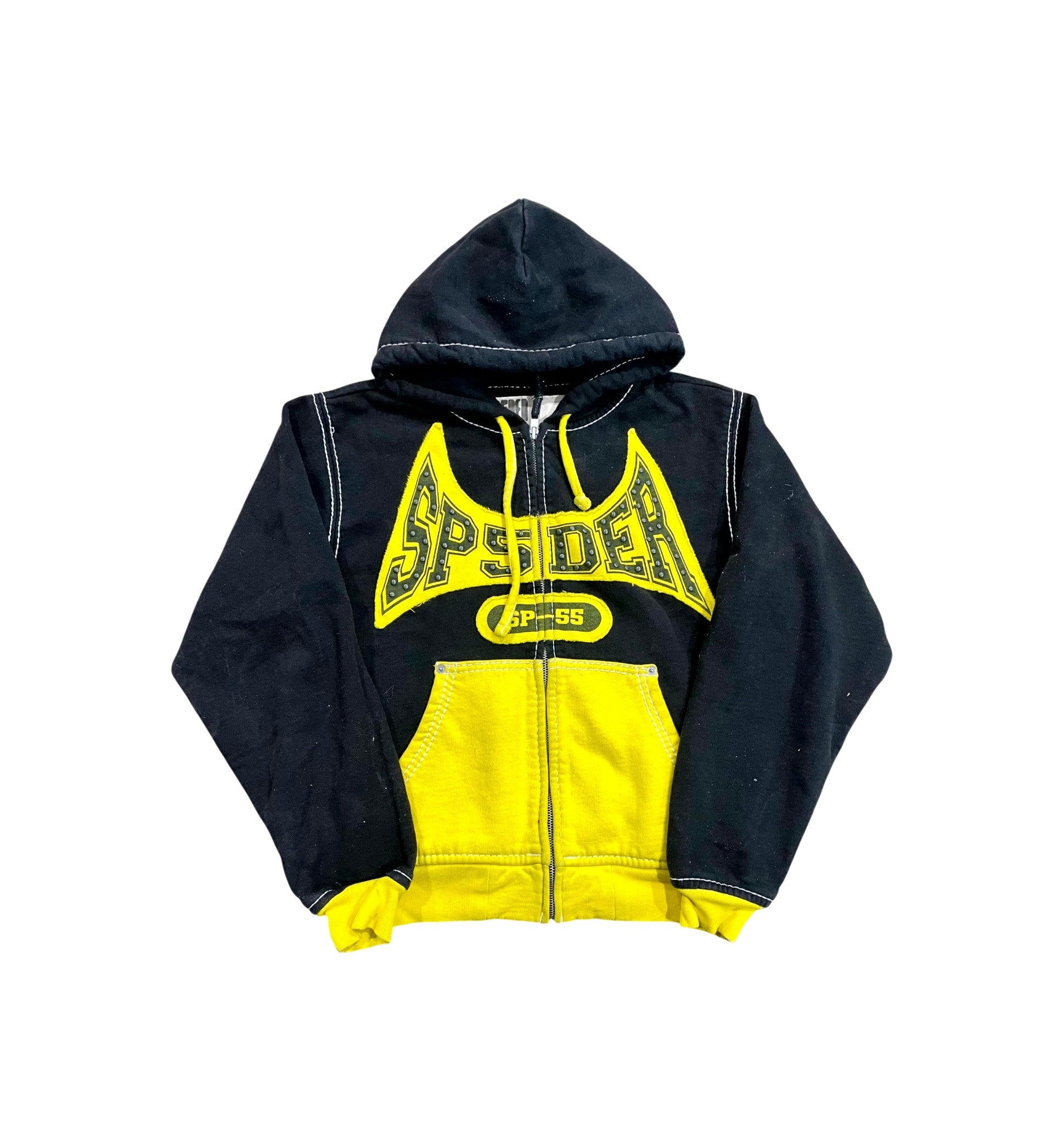 Sp5der "Studded" Zip Up Black & Yellow Hoodie