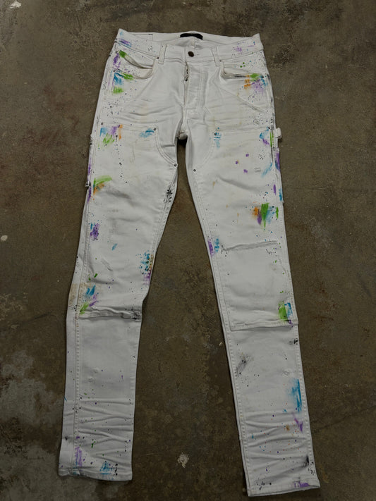 Amiri Carpenter White Paint Splatter Jeans Used 34