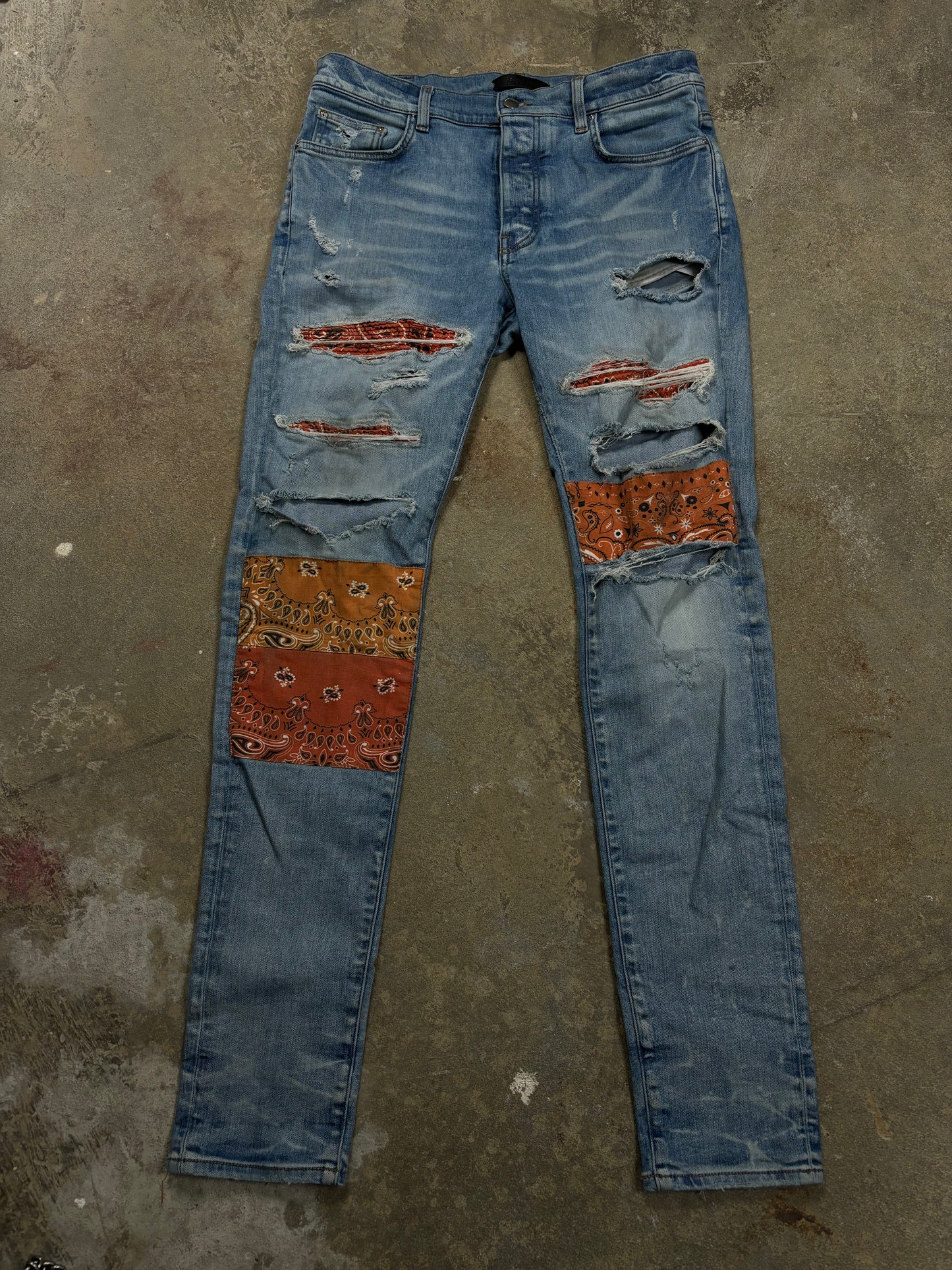 Amiri Jeans Patchwork Orange Light Wash Used 33