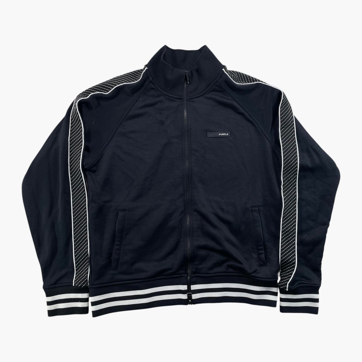 Purple Brand Navy Striped Track Jacket