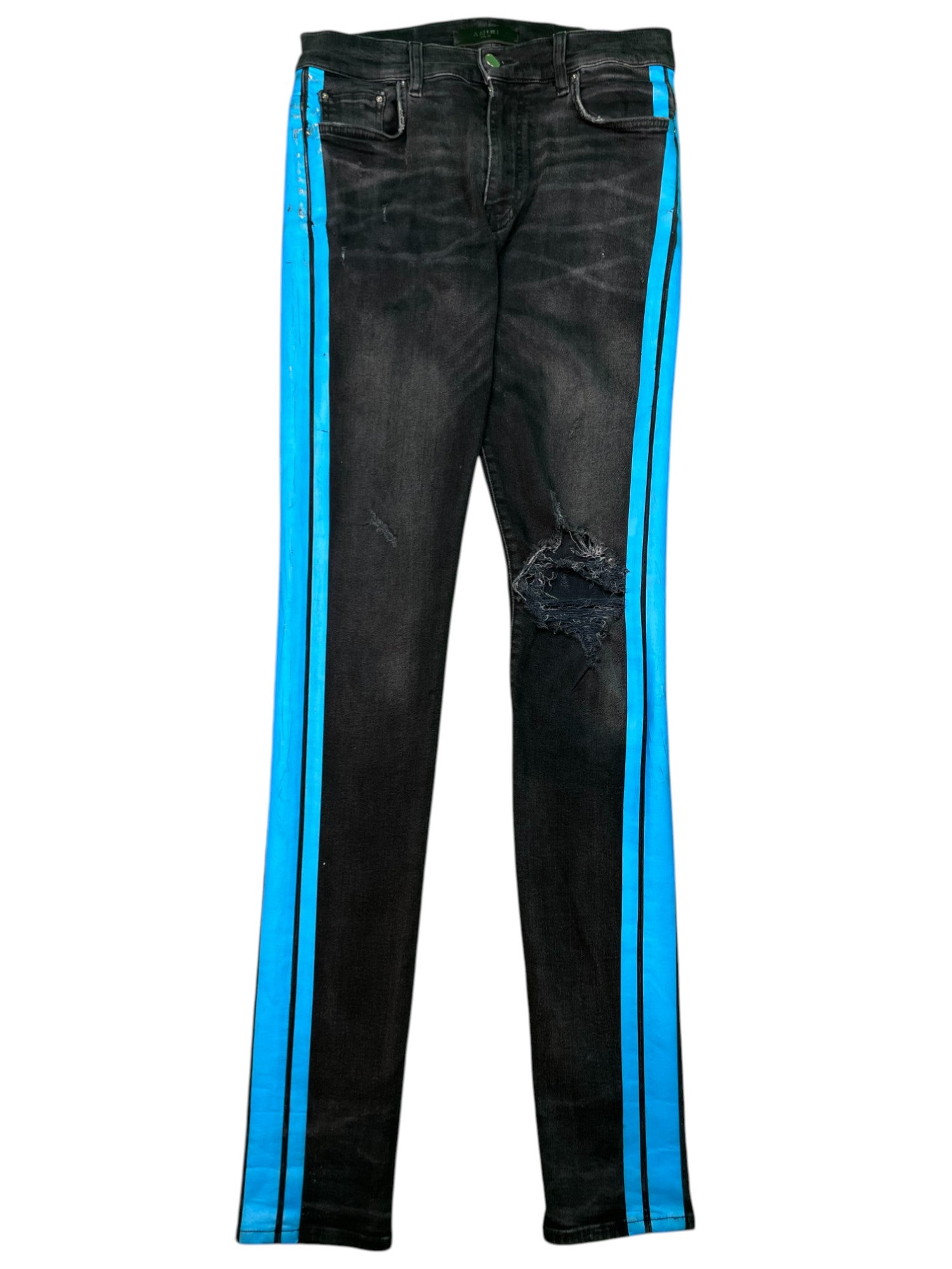 Amiri Thrasher Black & Blue Stripe Jeans