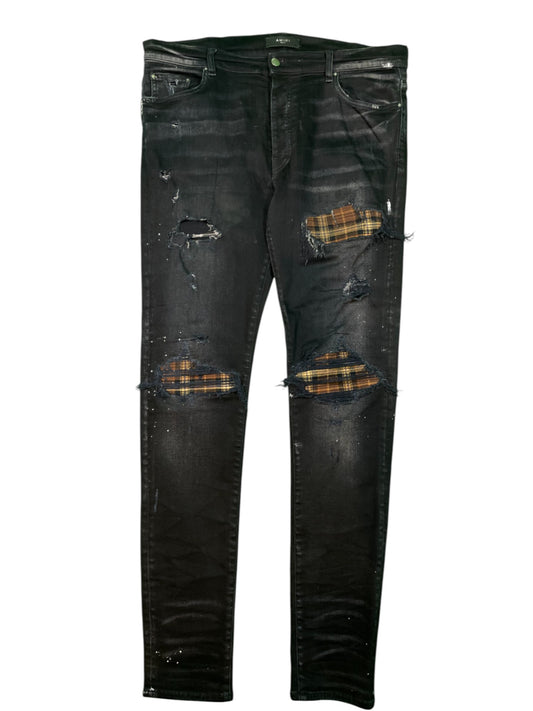 Amiri Brown Plaid Patch Black Jeans