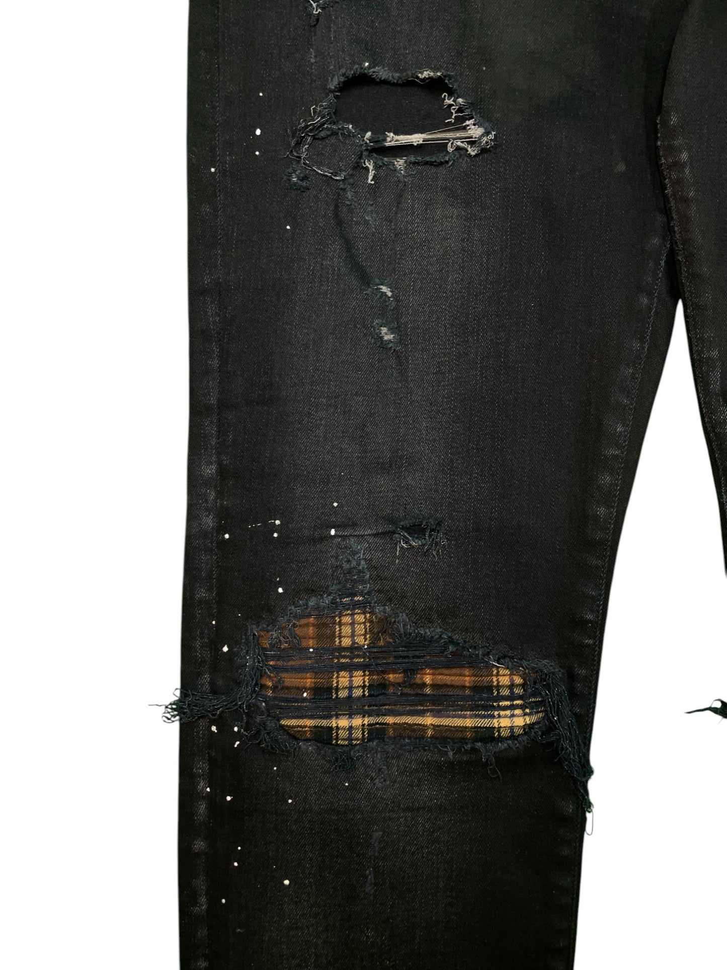 Amiri Brown Plaid Patch Black Jeans