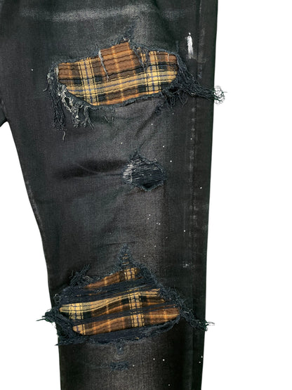 Amiri Brown Plaid Patch Black Jeans