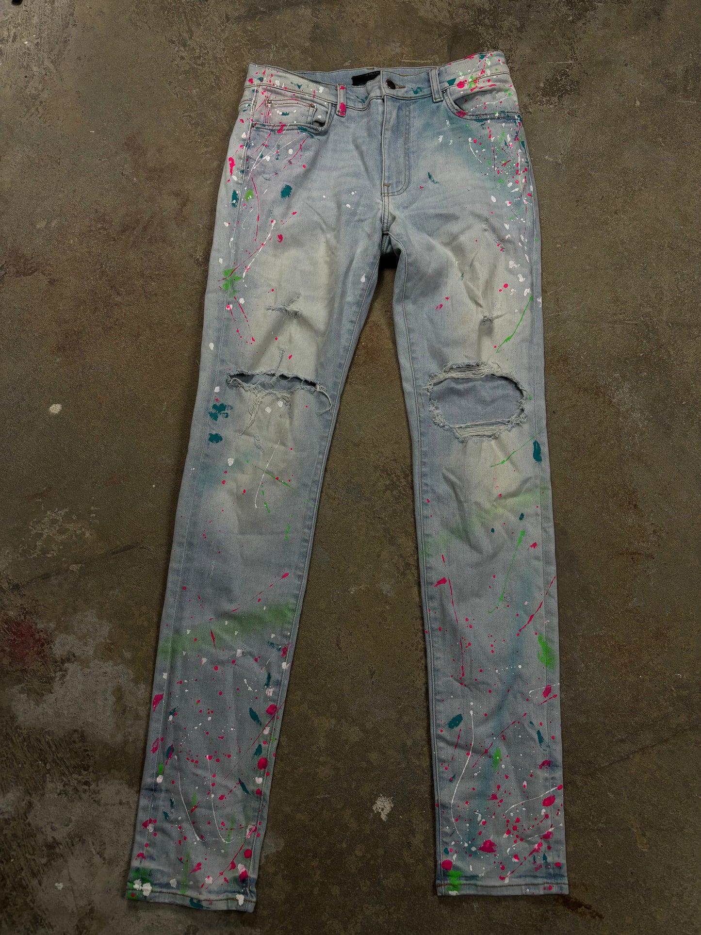 Amiri Thrasher Splatter South Beach Light Wash Used 32