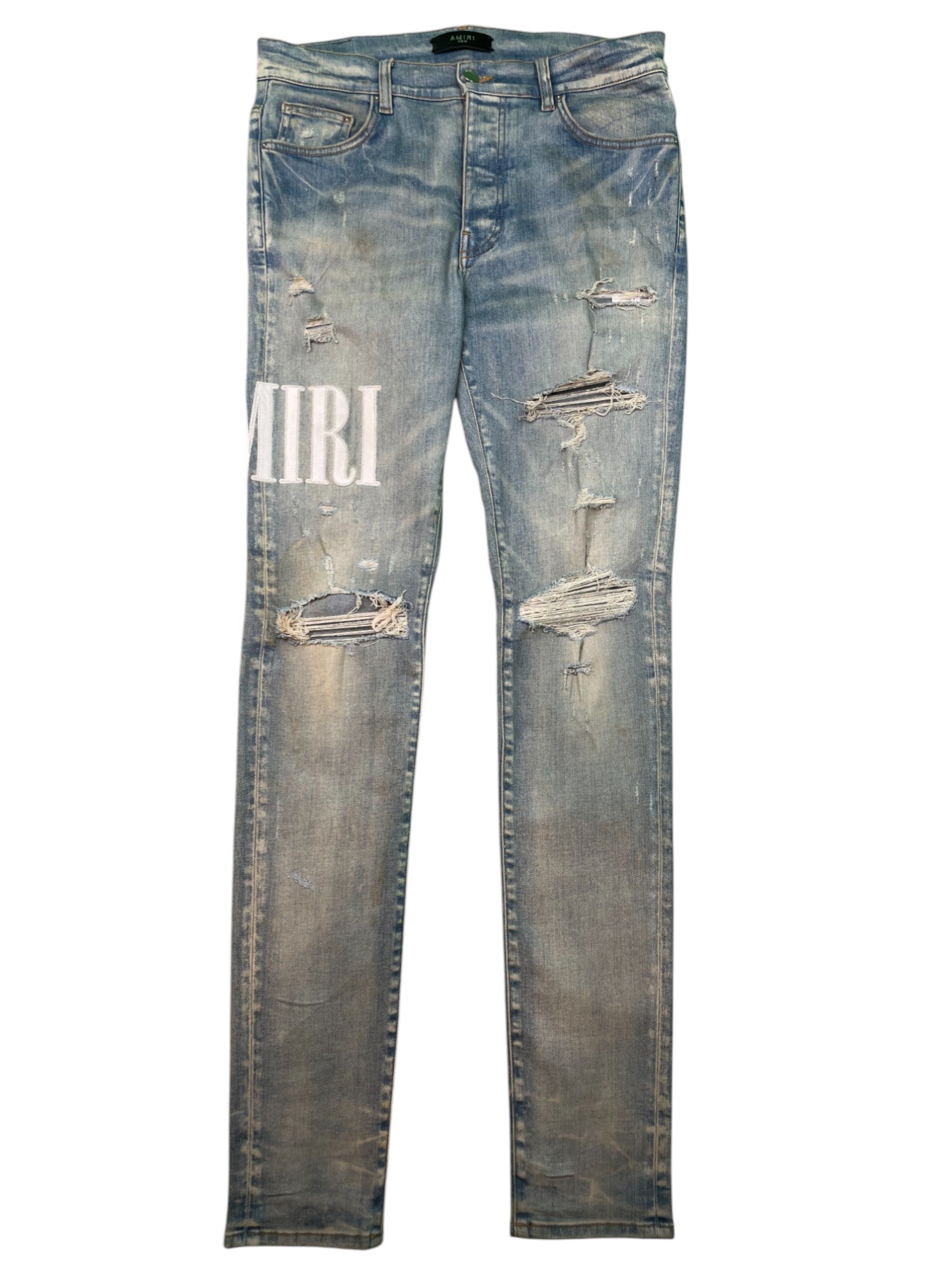 Amiri White Side Logo Light Wash Blue Jeans
