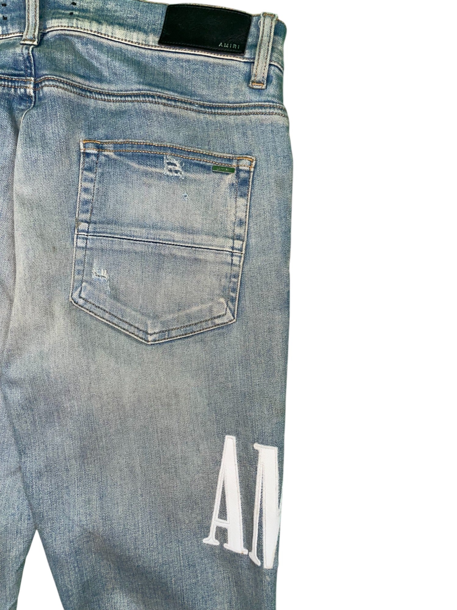 Amiri White Side Logo Light Wash Blue Jeans