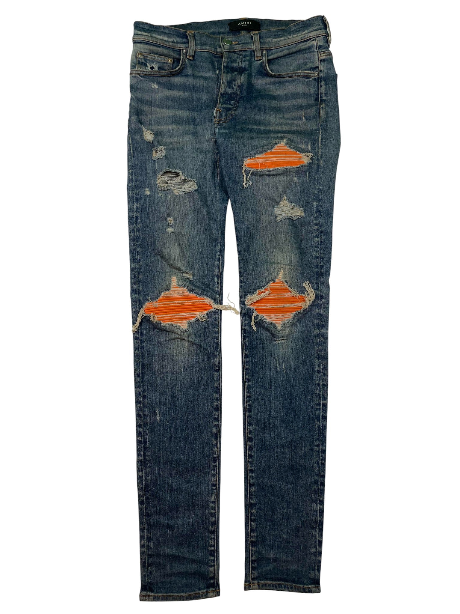Amiri MX1 Dark Wash Orange Patch Jeans