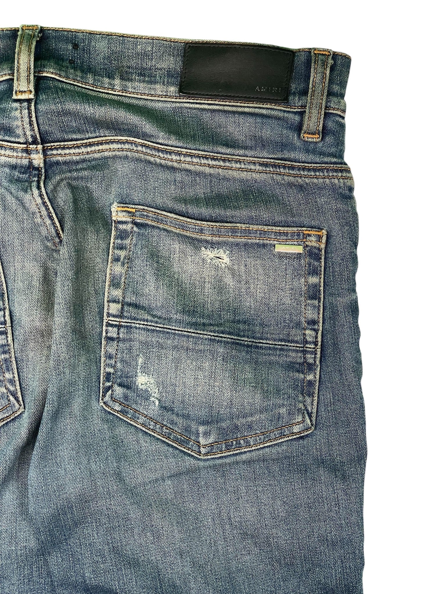 Amiri MX1 Dark Wash Orange Patch Jeans