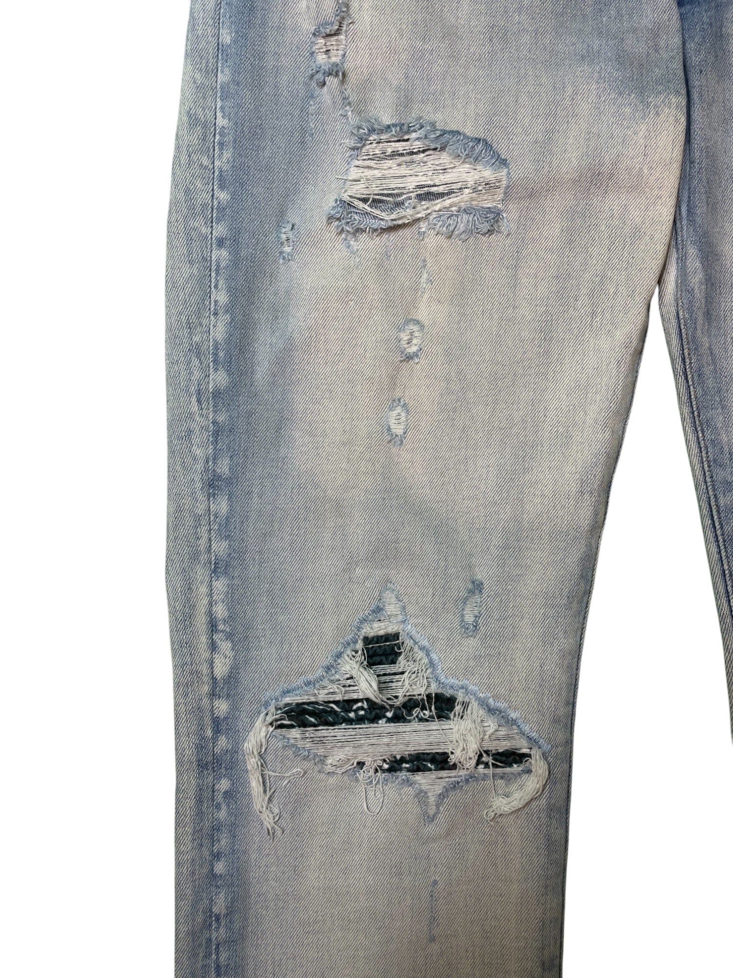 Amiri MX1 Teal Paisley Patch Light Wash Blue Jeans