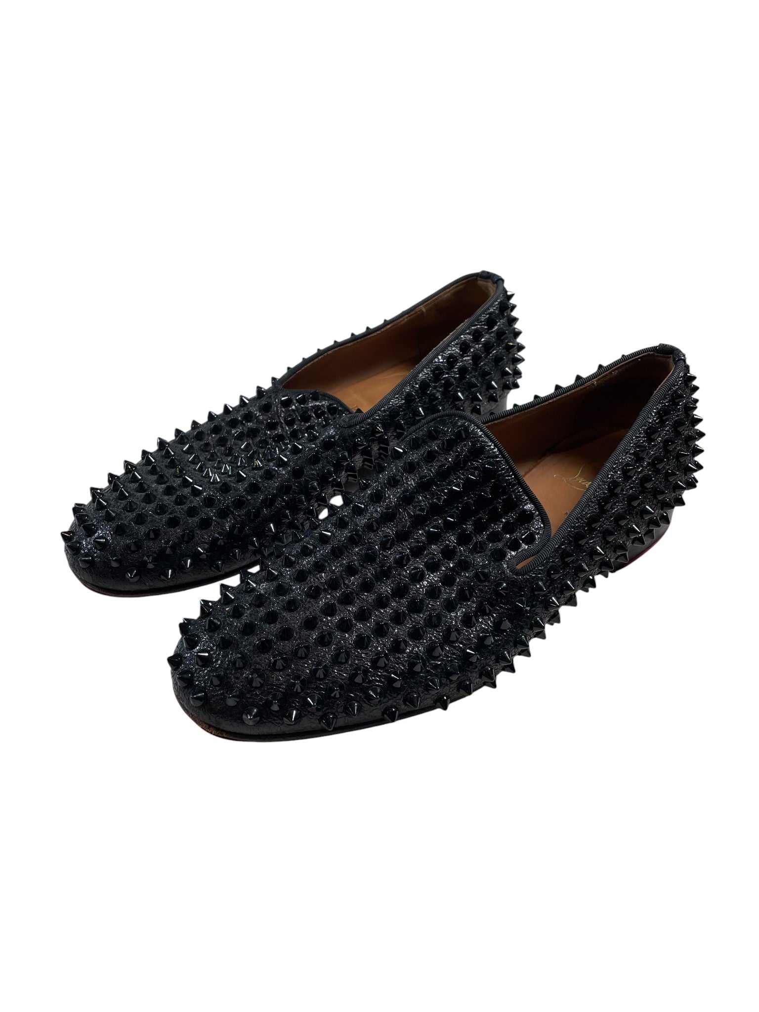 Christian Louboutin Black Spiked & Red Bottom Loafer