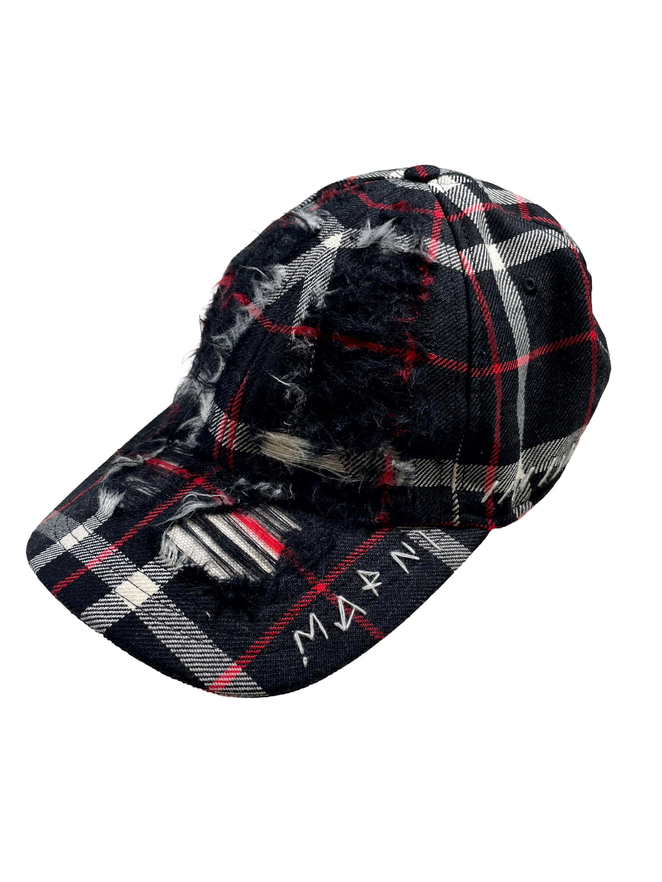 Marni Flannel Distressed Black & Red Cap