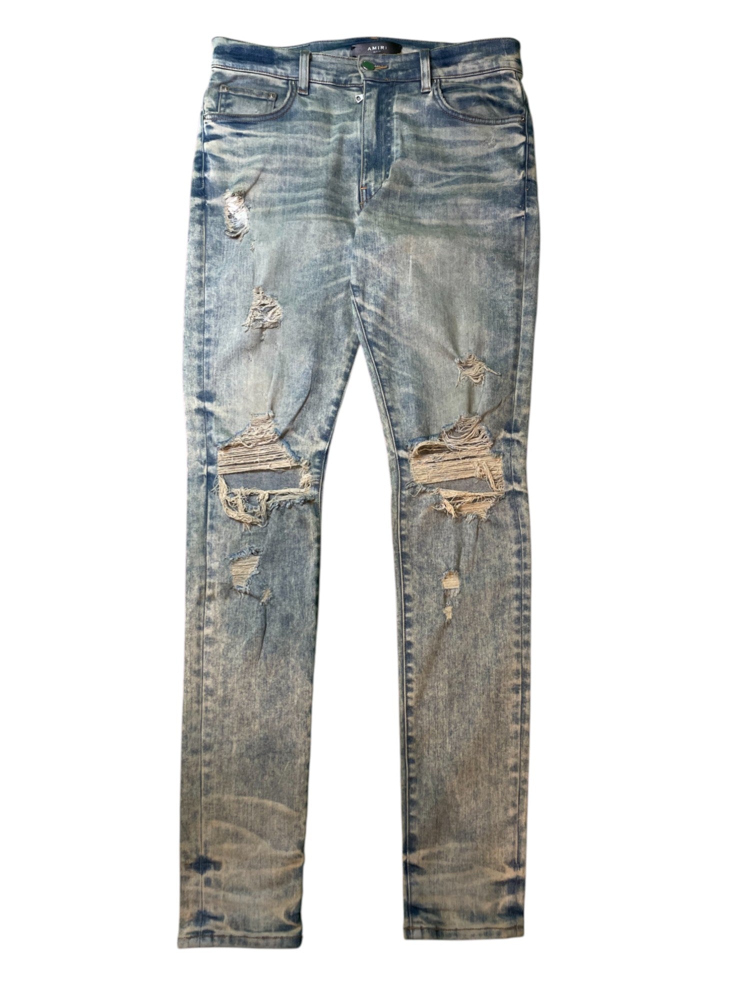 Amiri Knee Rip Vintage Wash Blue Jeans