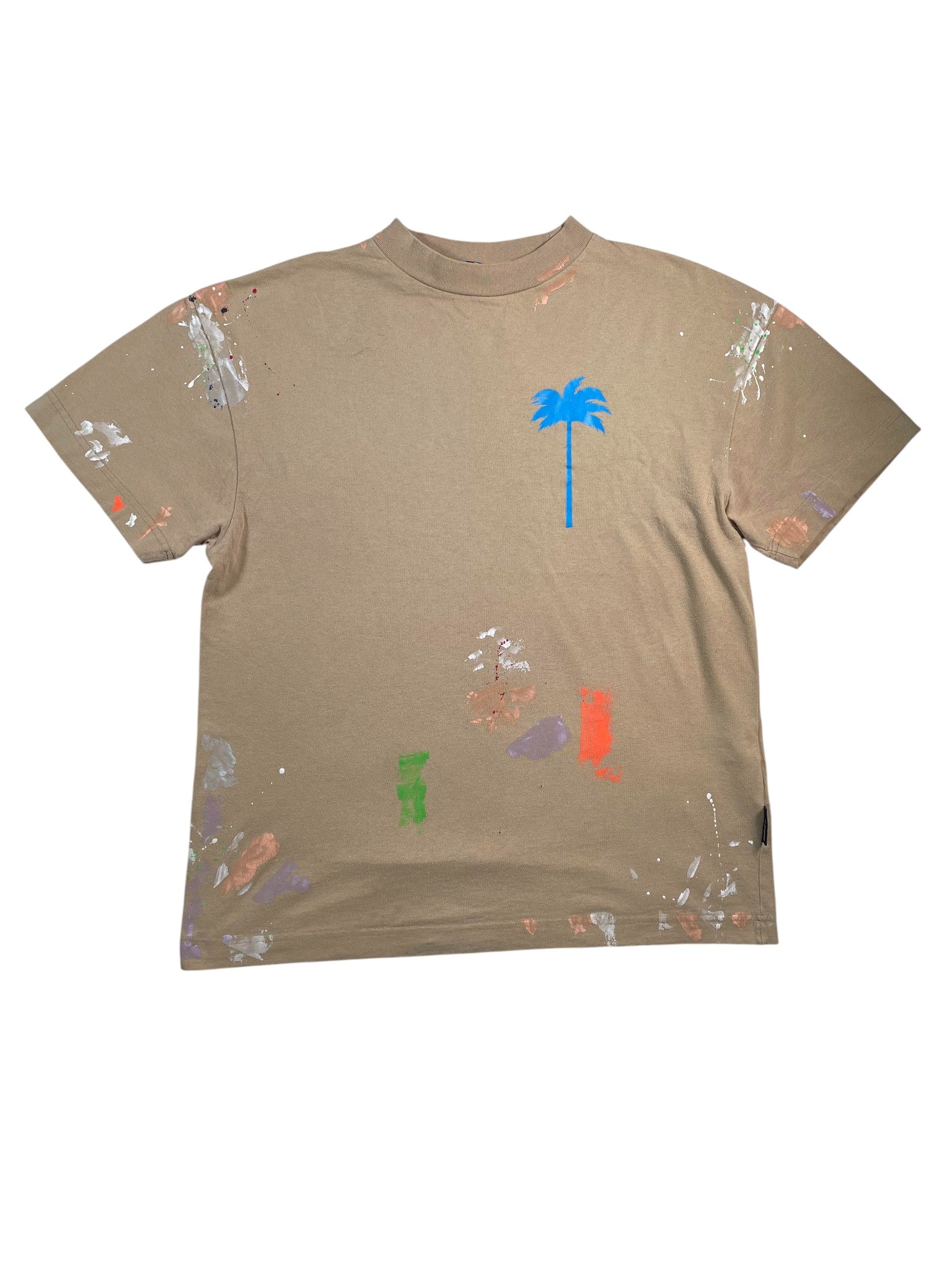 Palm Angels 'Paint Splatter Tree' Tan Tee