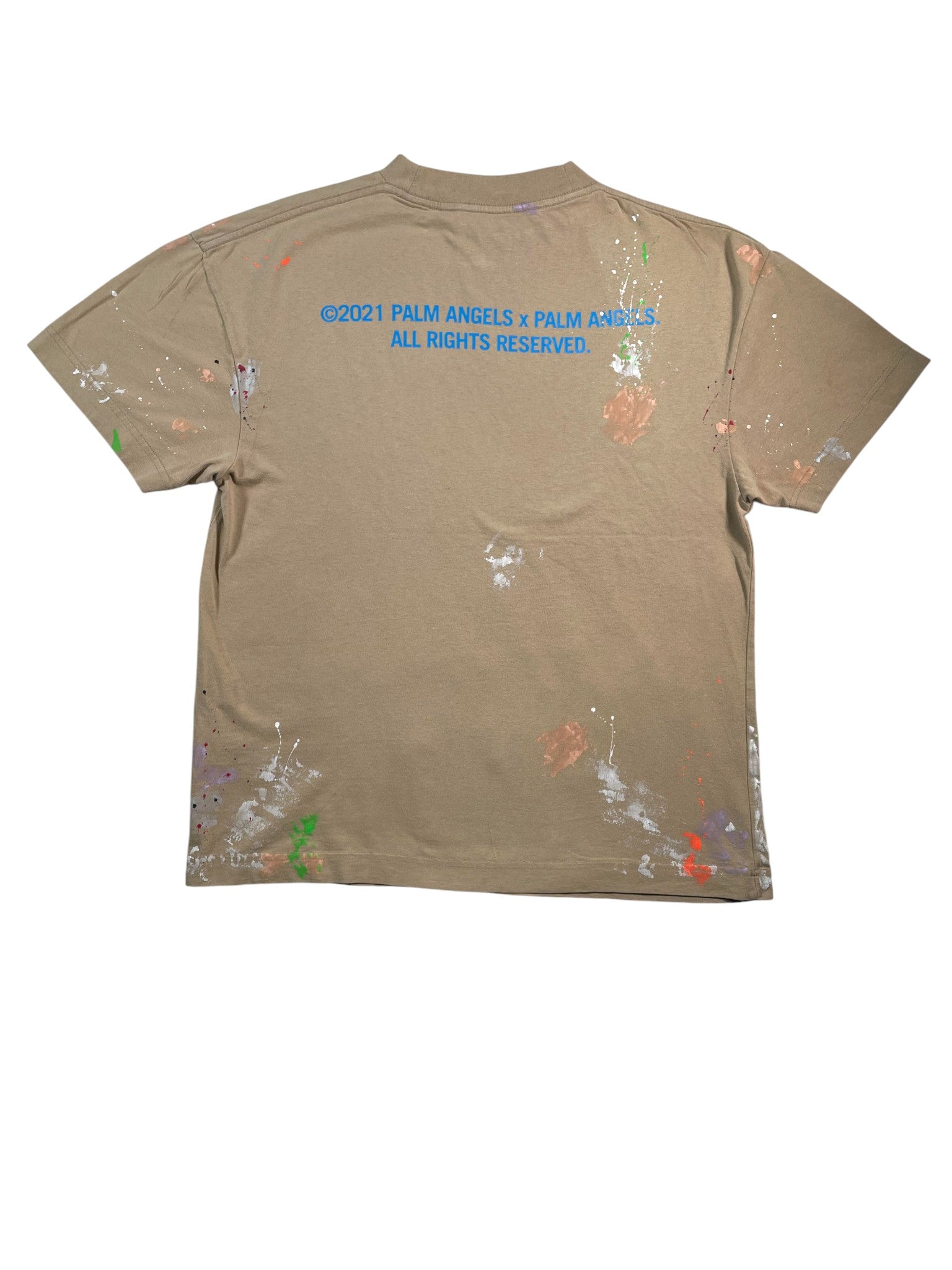 Palm Angels 'Paint Splatter Tree' Tan Tee
