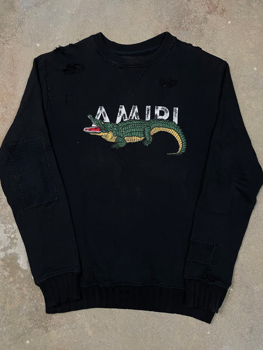 Amiri Crocodile Crewneck Black Distressed Large Used