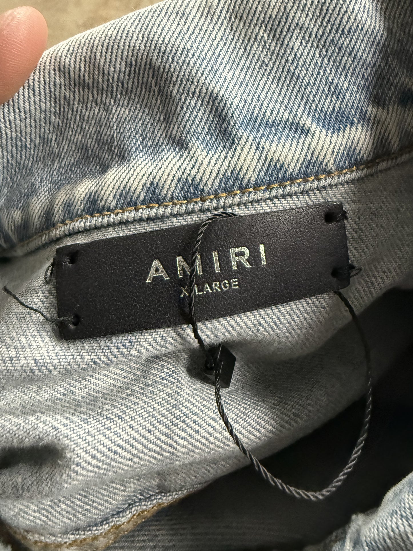 Amiri MX2 Jean Jacket Light Wash Marble Patch Used XL