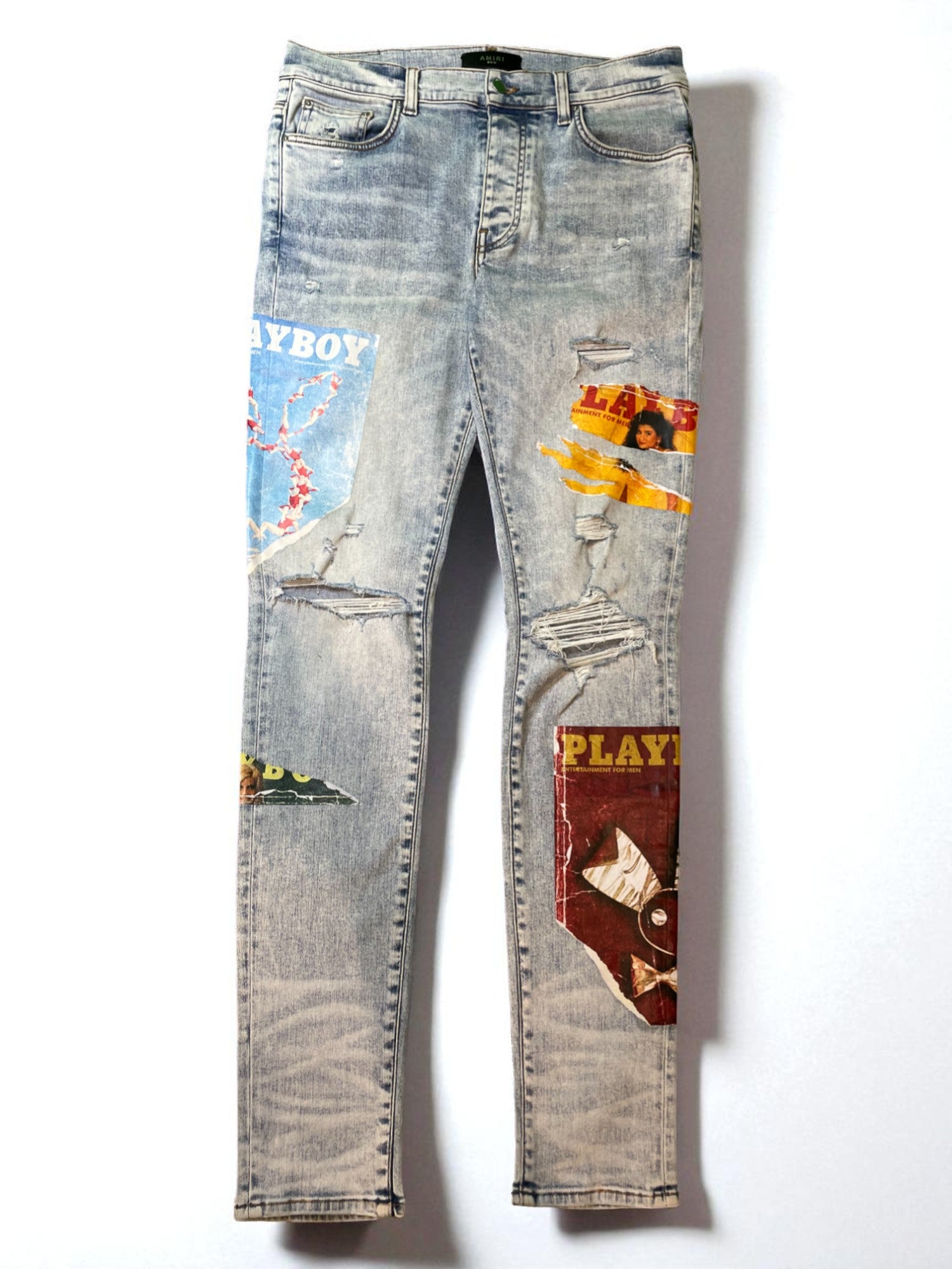 Amiri Playboy Magazine Light Wash Blue Jeans