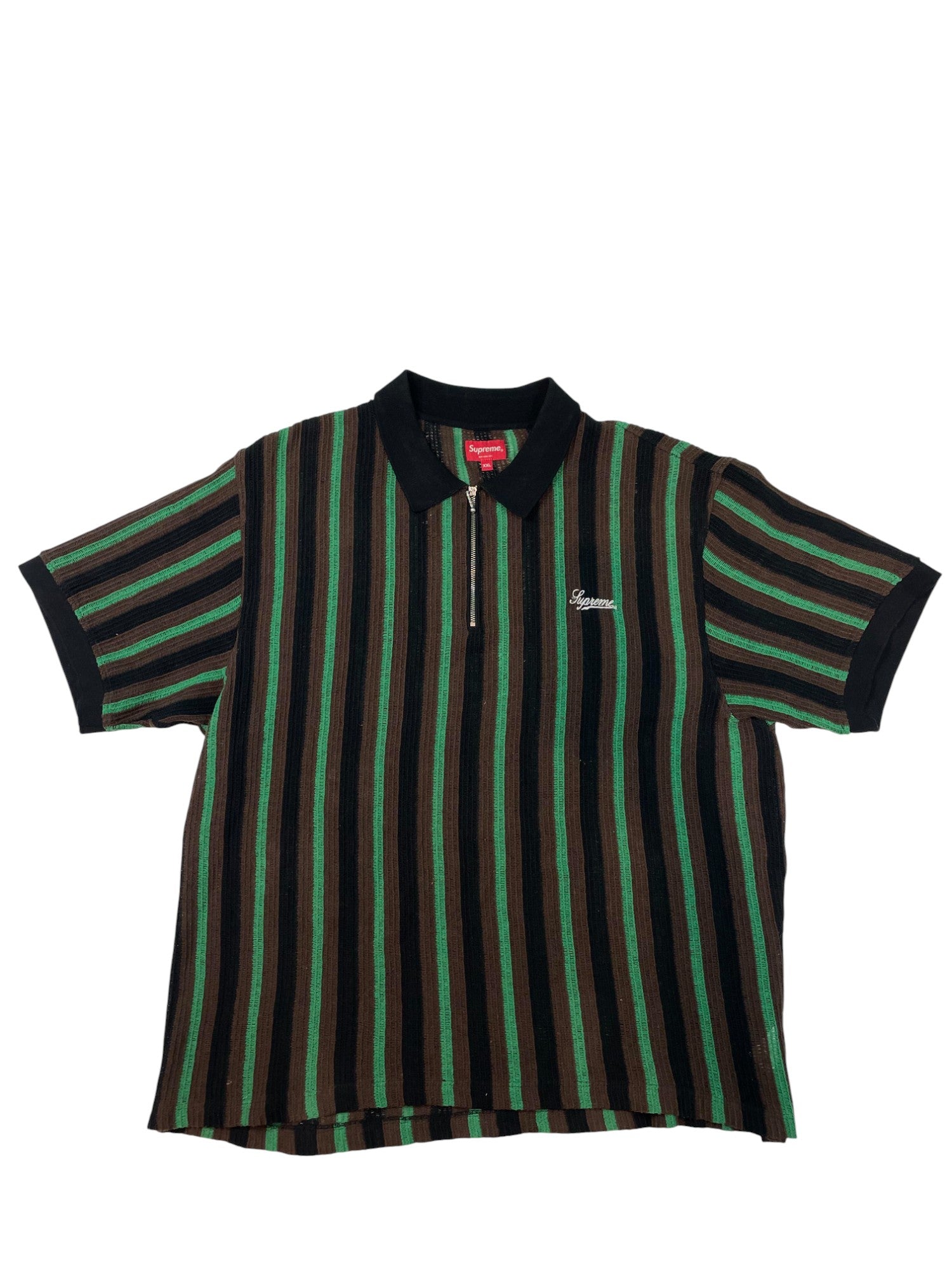 Supreme Brown Green & Black Collar Zip Up Polo Shirt