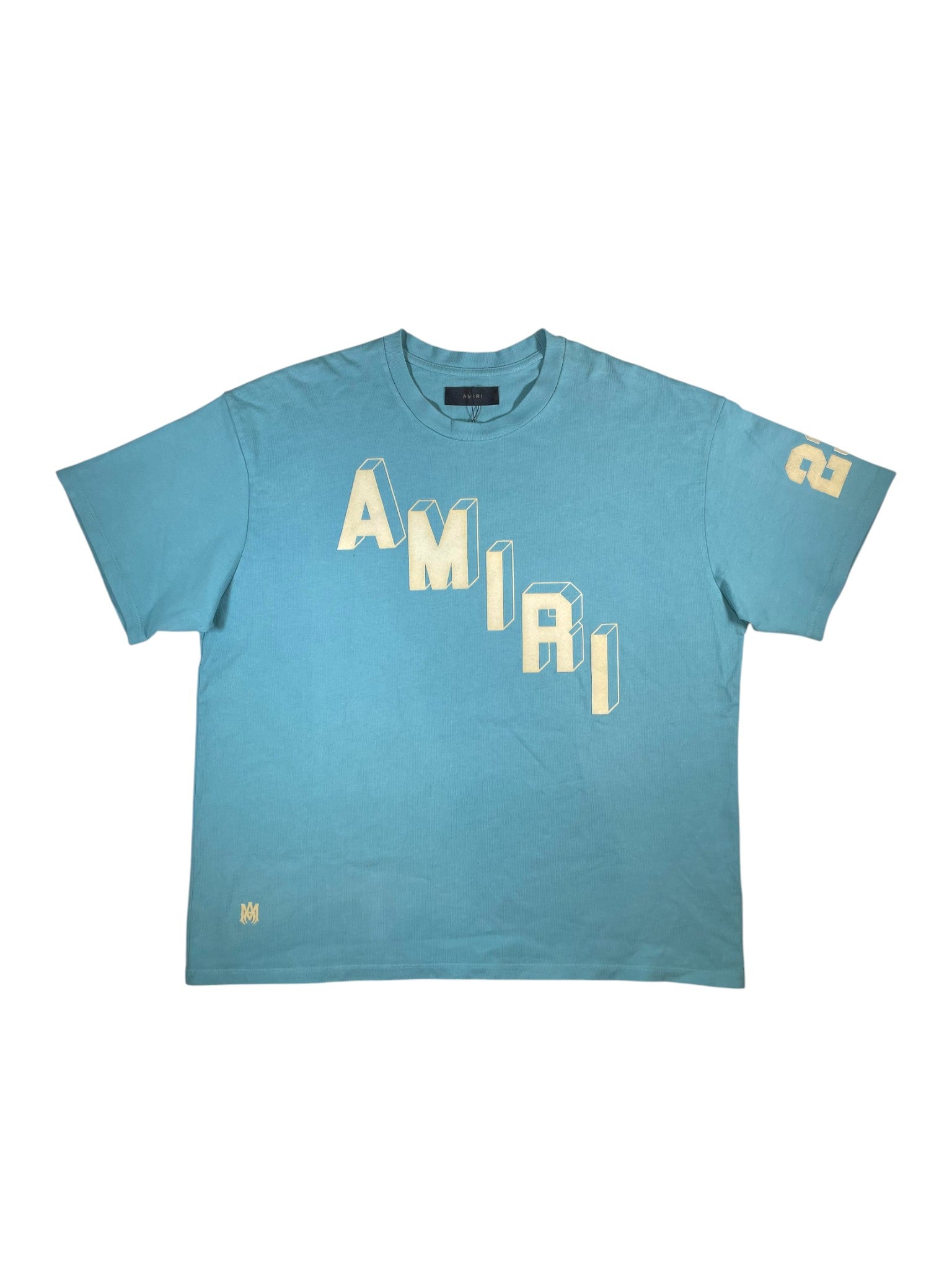 Amiri Flocked Logo Teal & Cream Tee
