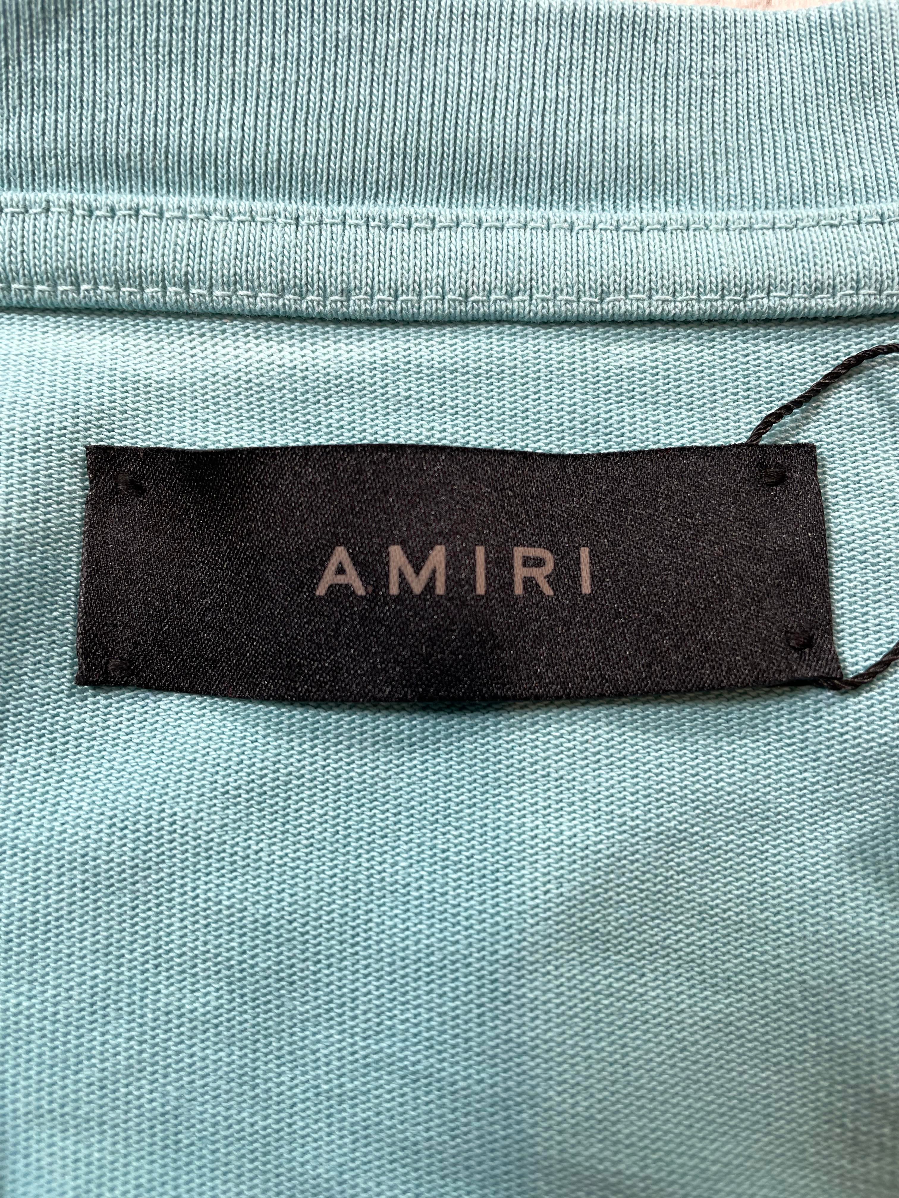 Amiri Flocked Logo Teal & Cream Tee