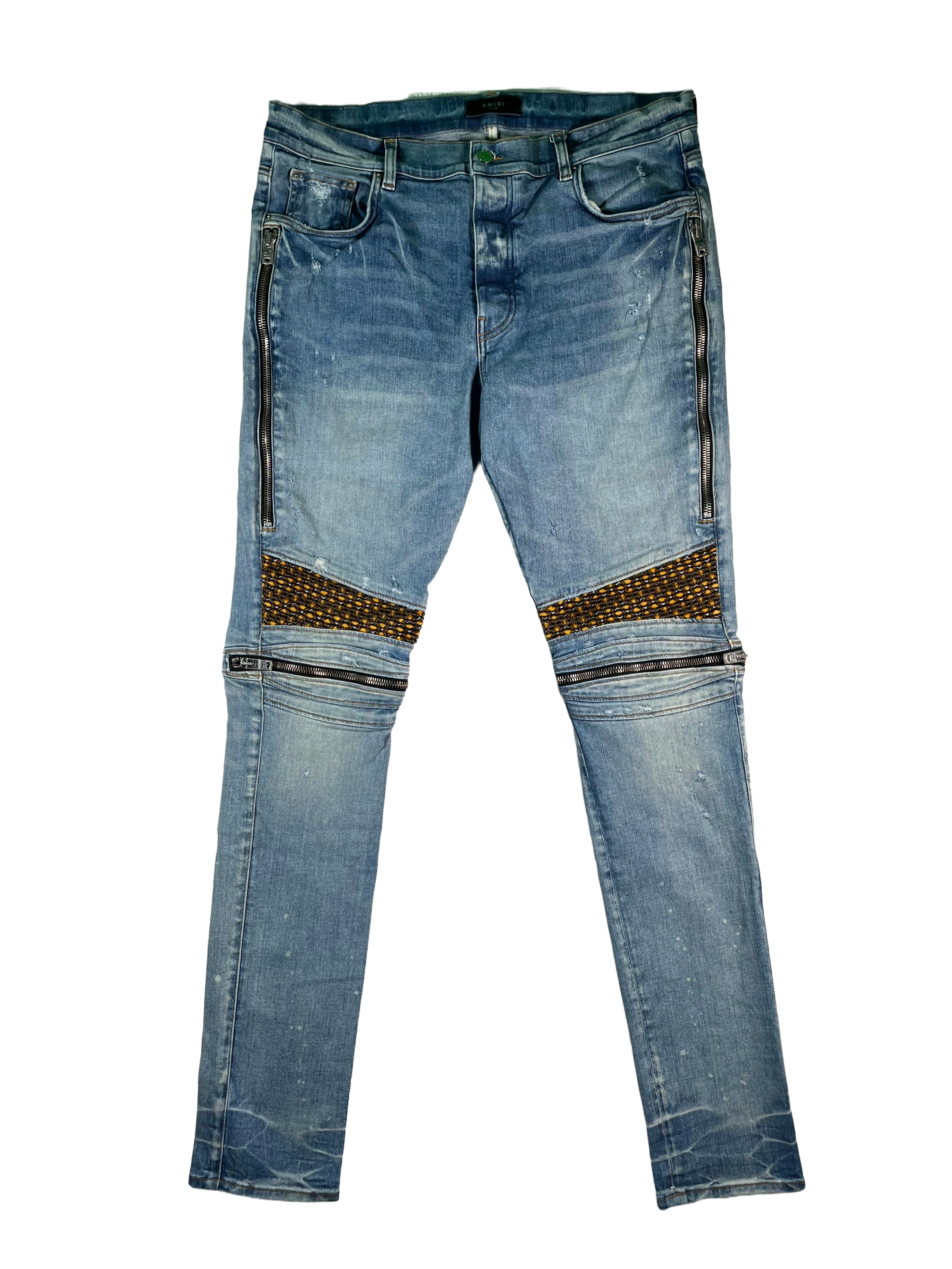 Amiri Mx2 Plaid Patch Light Wash, Yellow & Brown Jeans