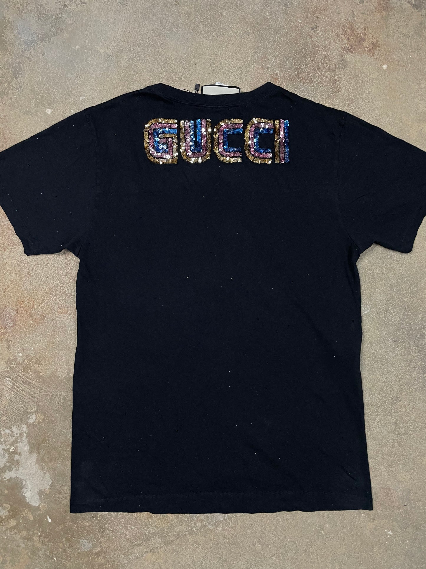 Gucci Dog Tee Black Rhinestone Used Small