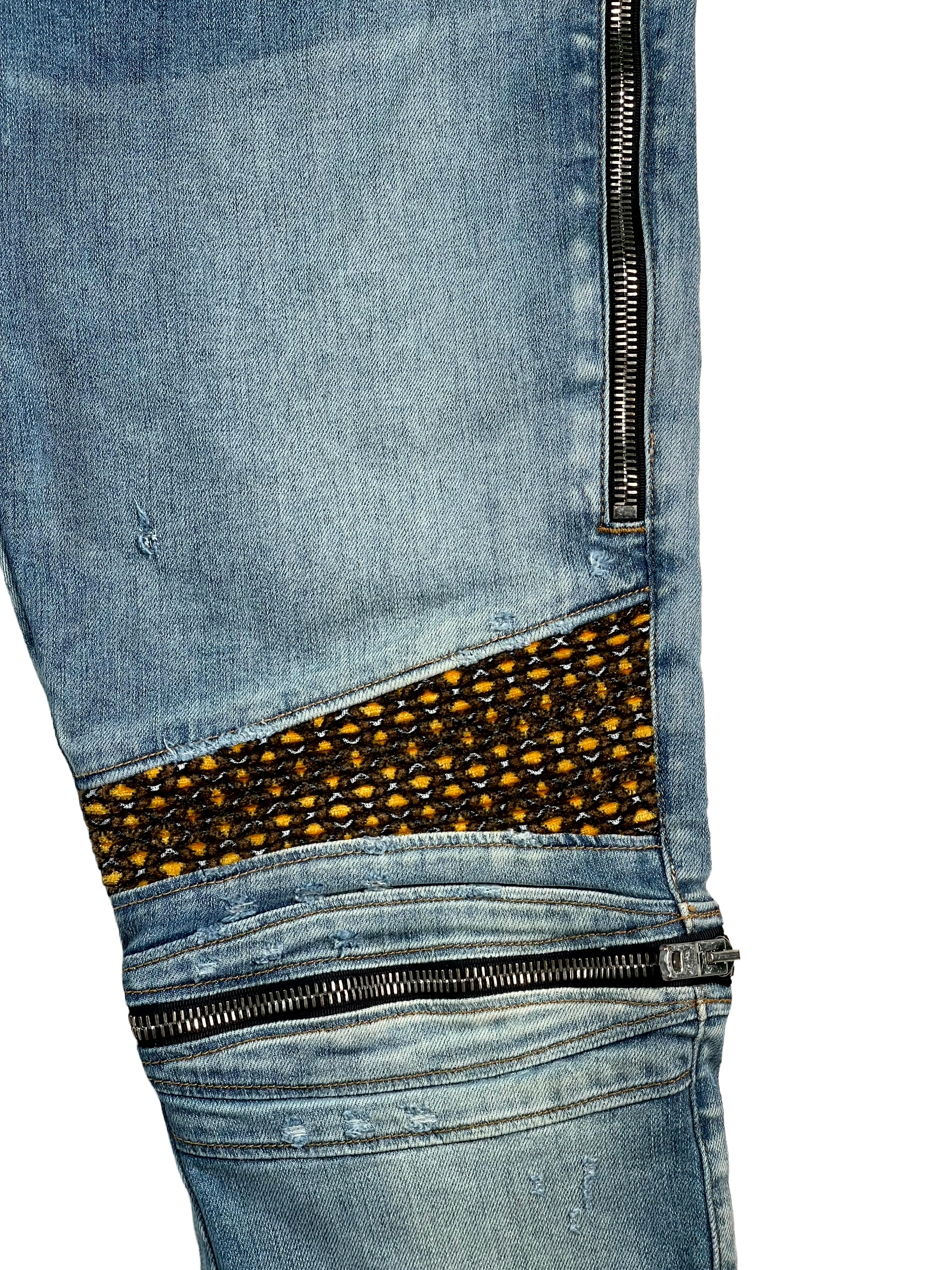 Amiri Mx2 Plaid Patch Light Wash, Yellow & Brown Jeans