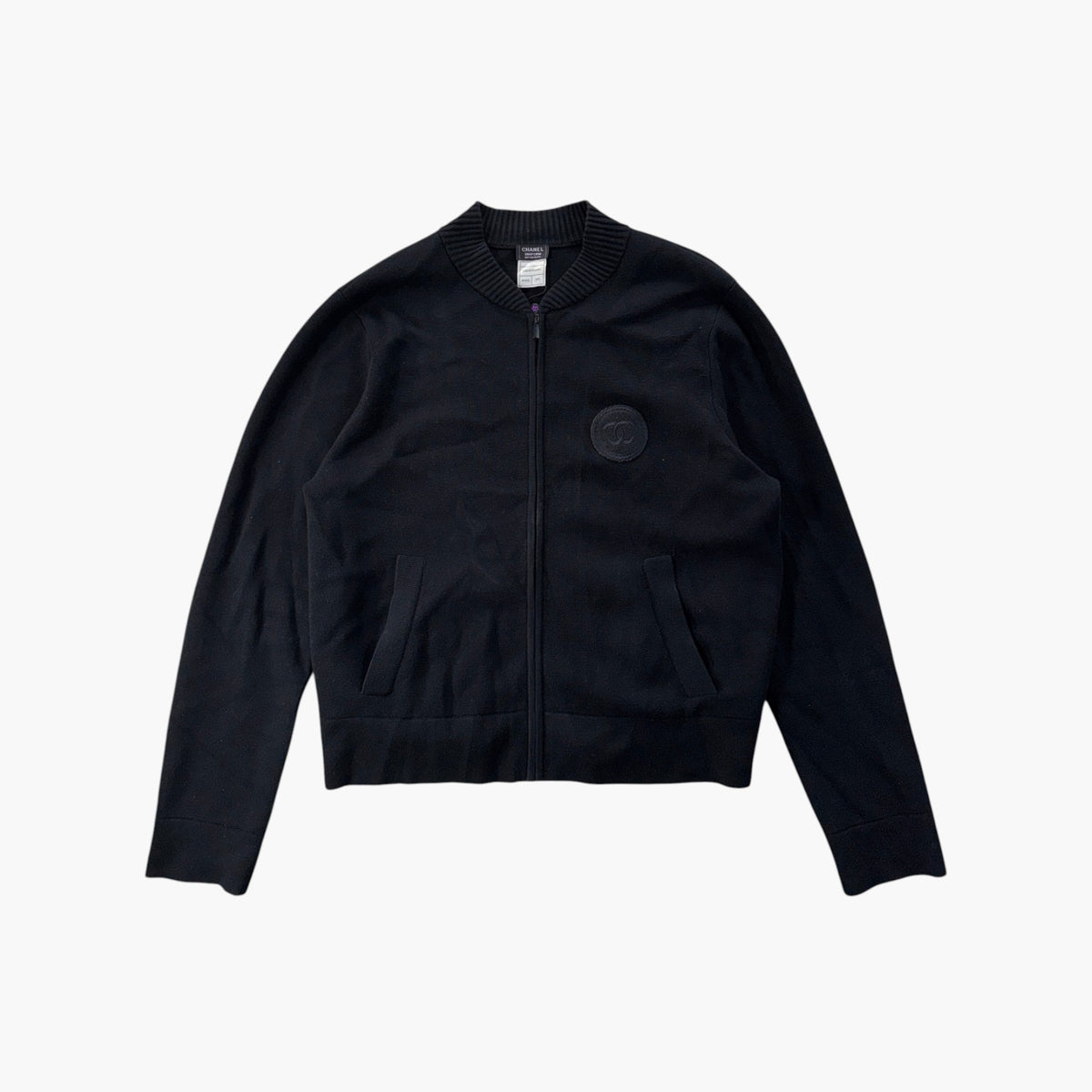Chanel Uniform Zip Up Black Cardigan
