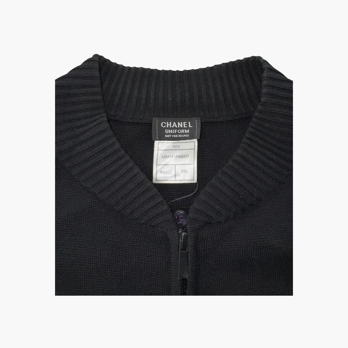 Chanel Uniform Zip Up Black Cardigan