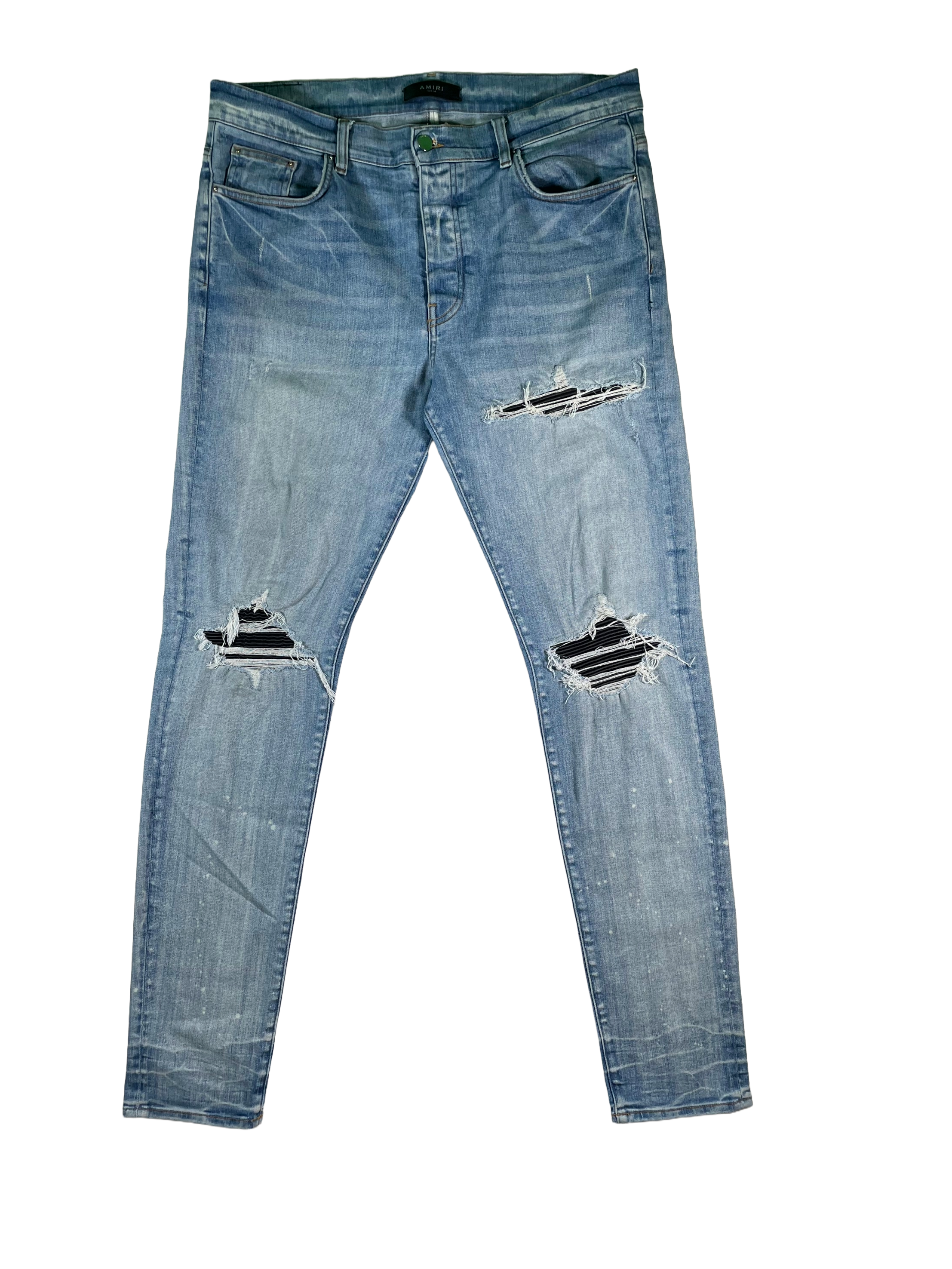 Amiri Mx1 Black Patch Light Wash Jeans