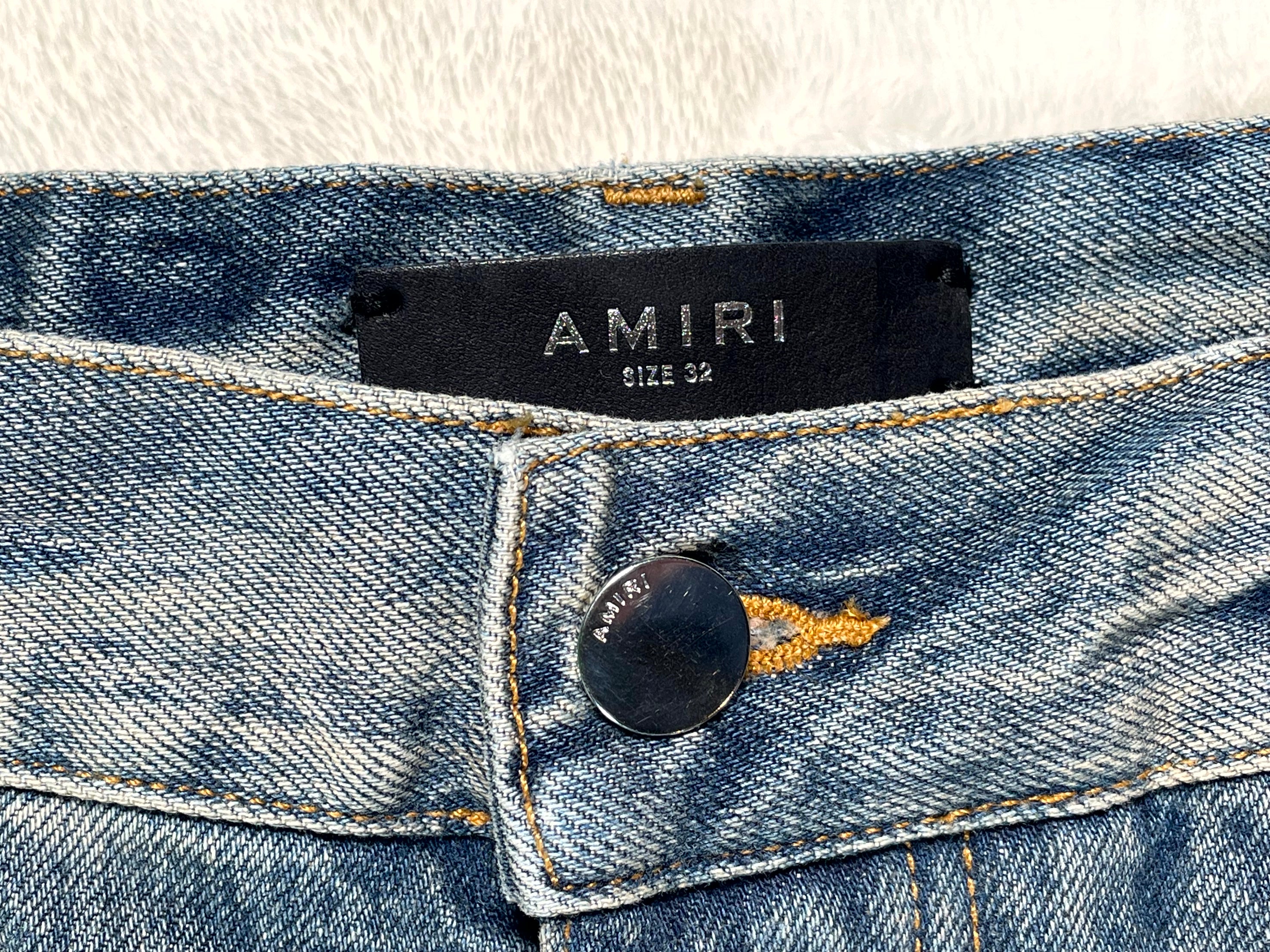Amiri Vintage Indigo Hockey Logo Straight Leg Light Wash & Grey Jeans