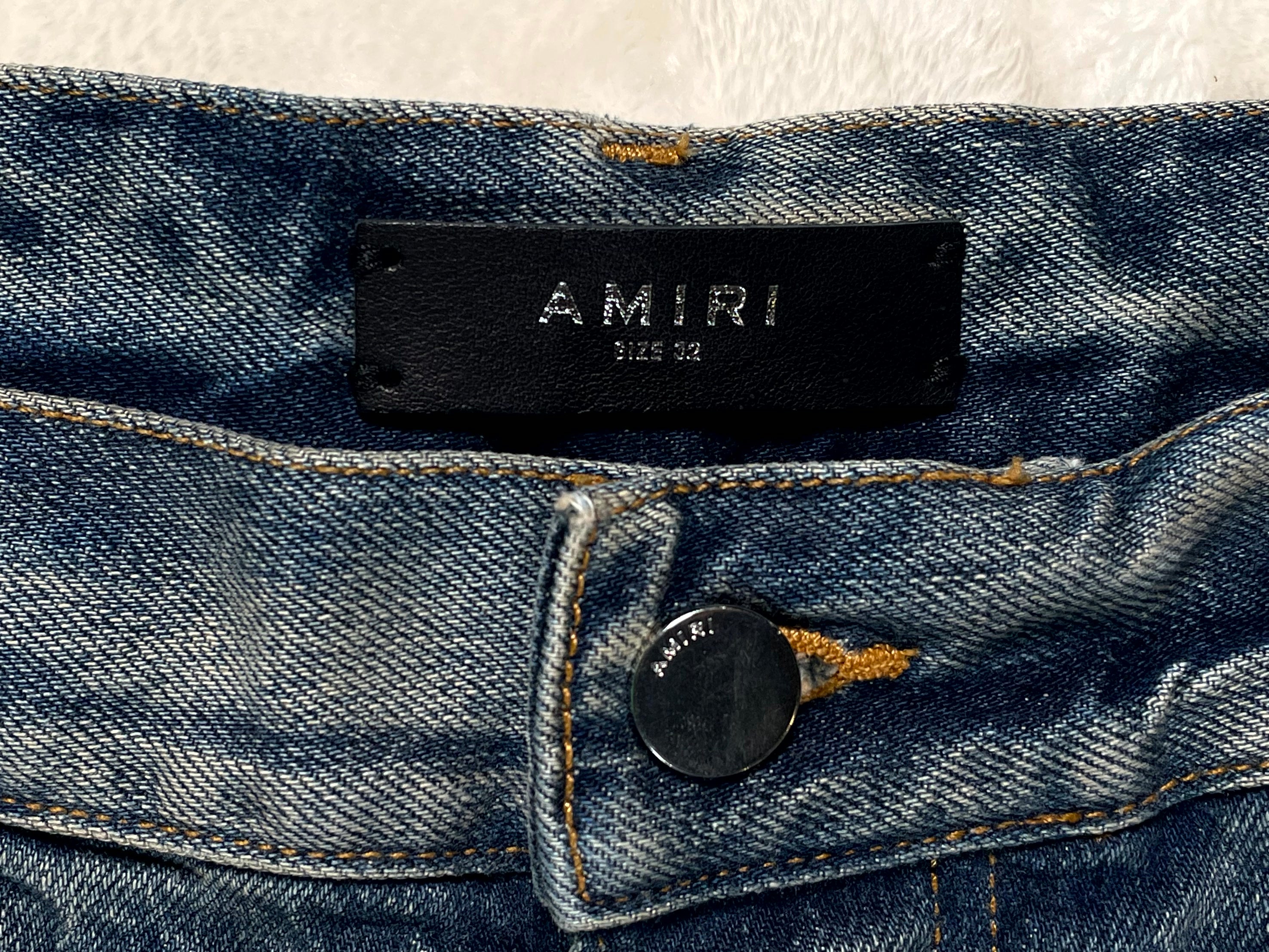Amiri Vintage Indigo Hockey Logo Straight Leg Light Wash & Grey Jeans