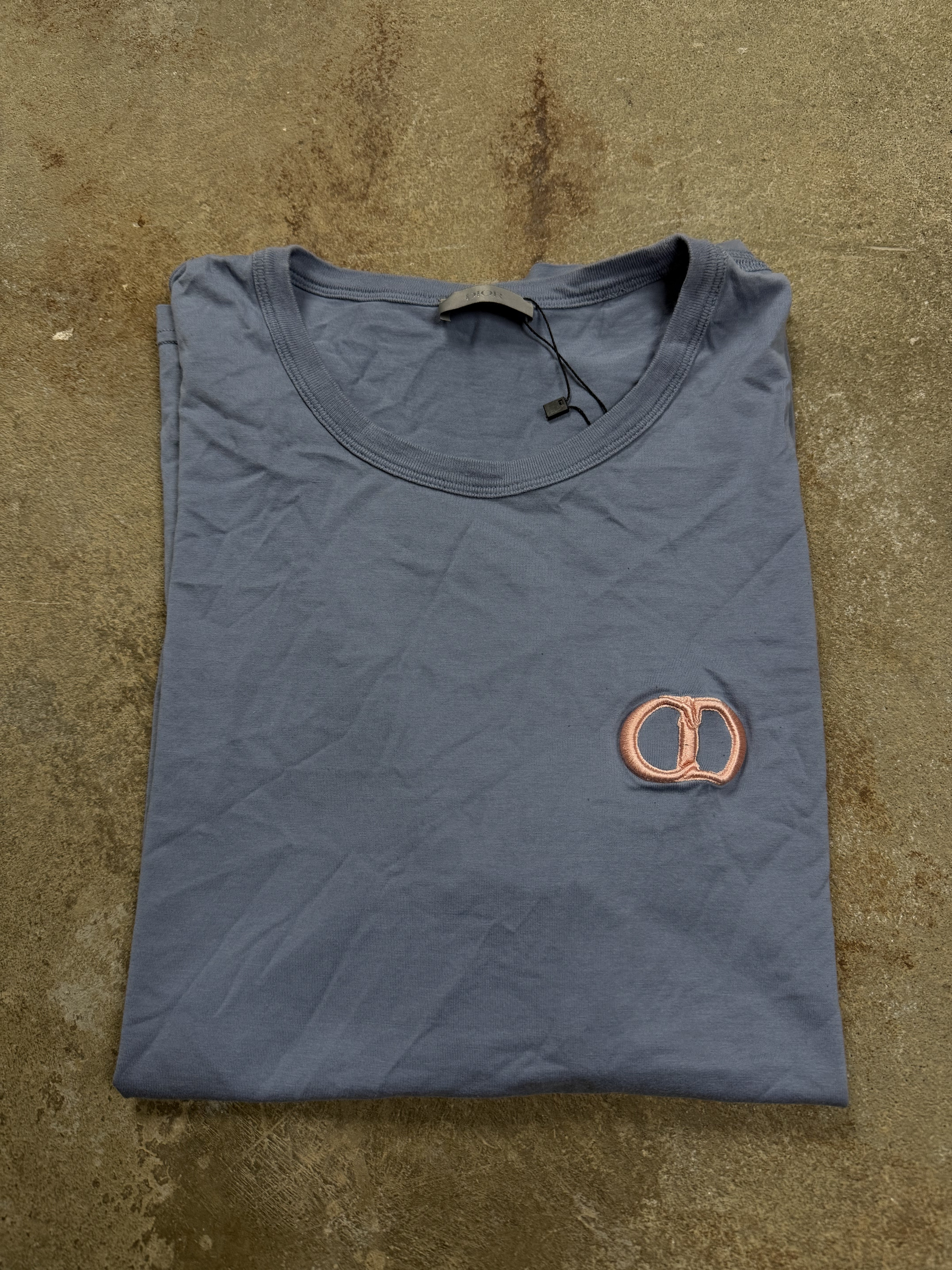 Dior CD Logo Tee Baby Blue Pink Used 3XL