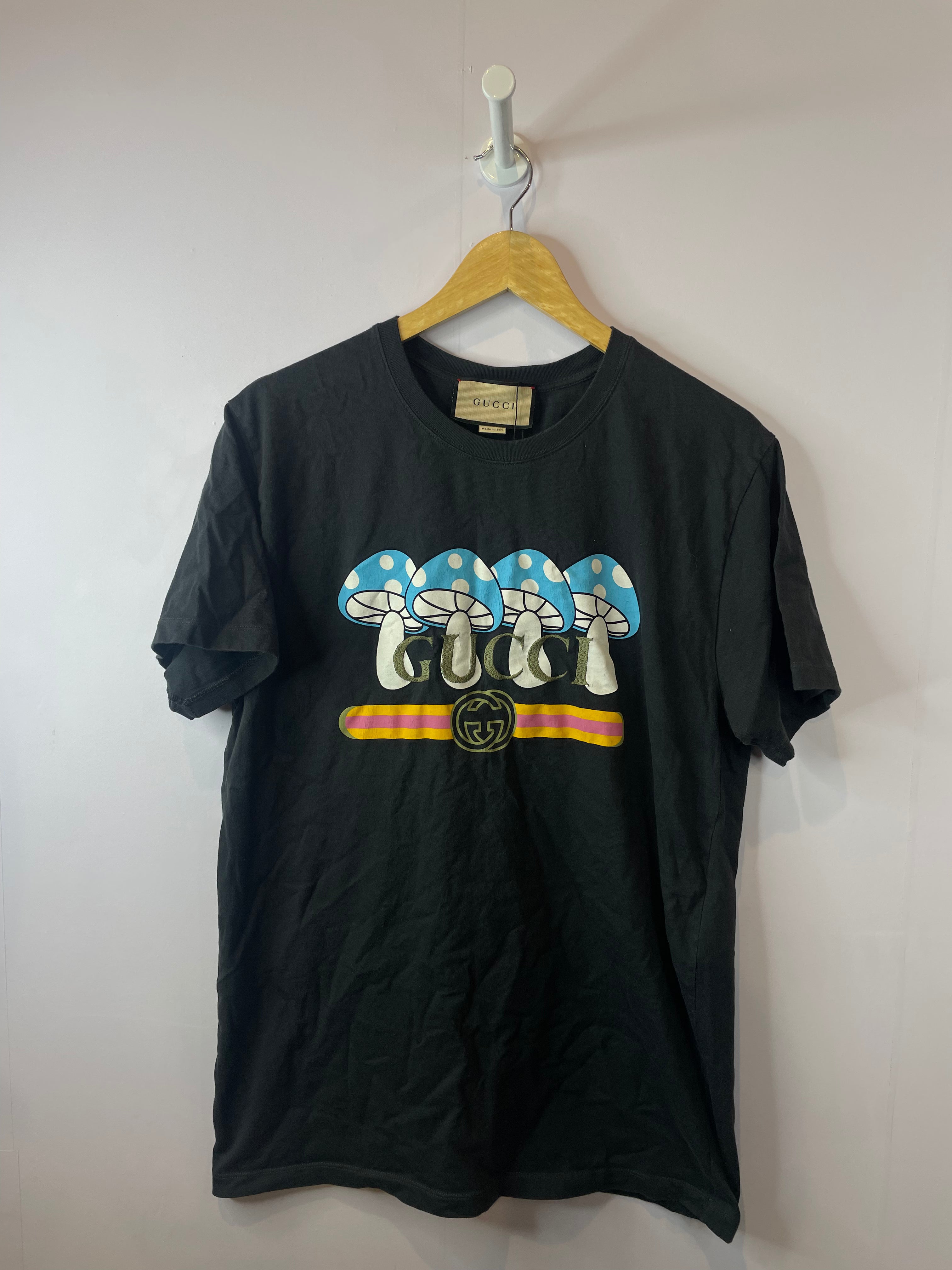Gucci Mushroom Tee Black Multi Used Medium