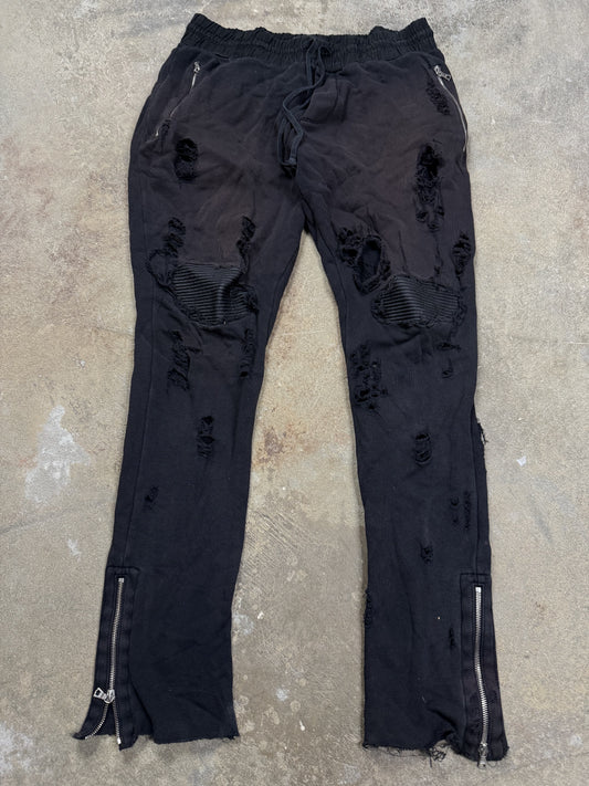 Amiri Distressed Black Patch Sweats Used Large