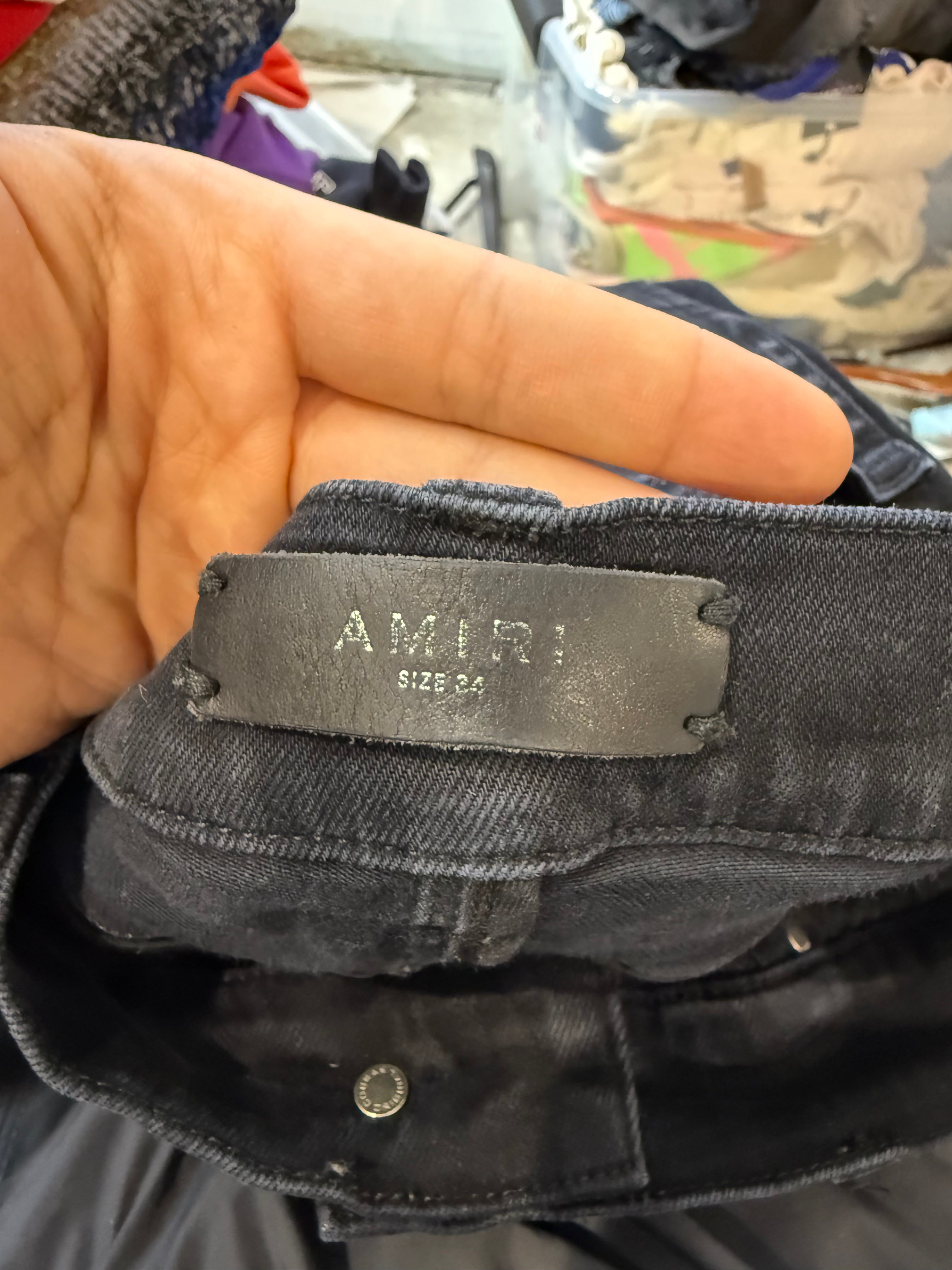 Amiri Teal Chain Patchwork Black Jeans (Ripped Knee) Used 34