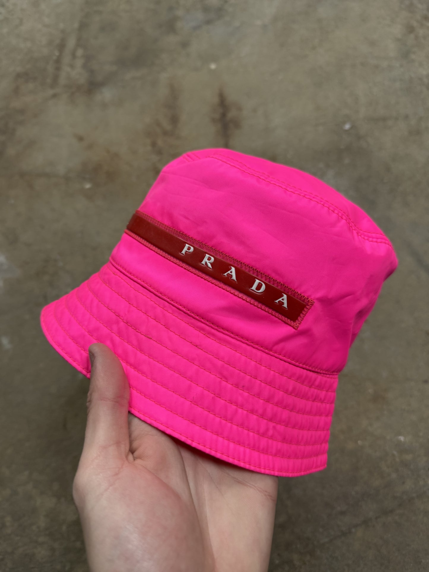 Prada Bucket Hat Pink Nylon Used Medium