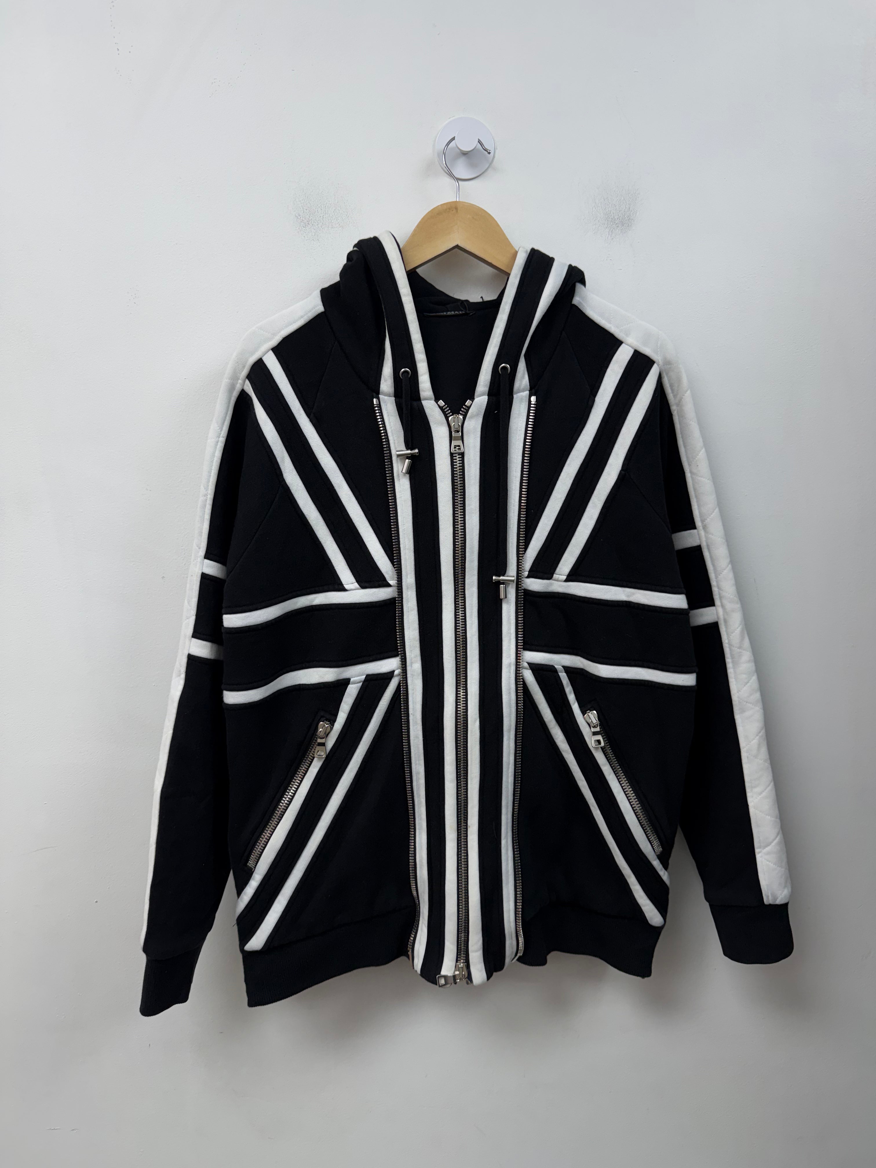 Balmain Black White Zipper Zip Up Hoodie